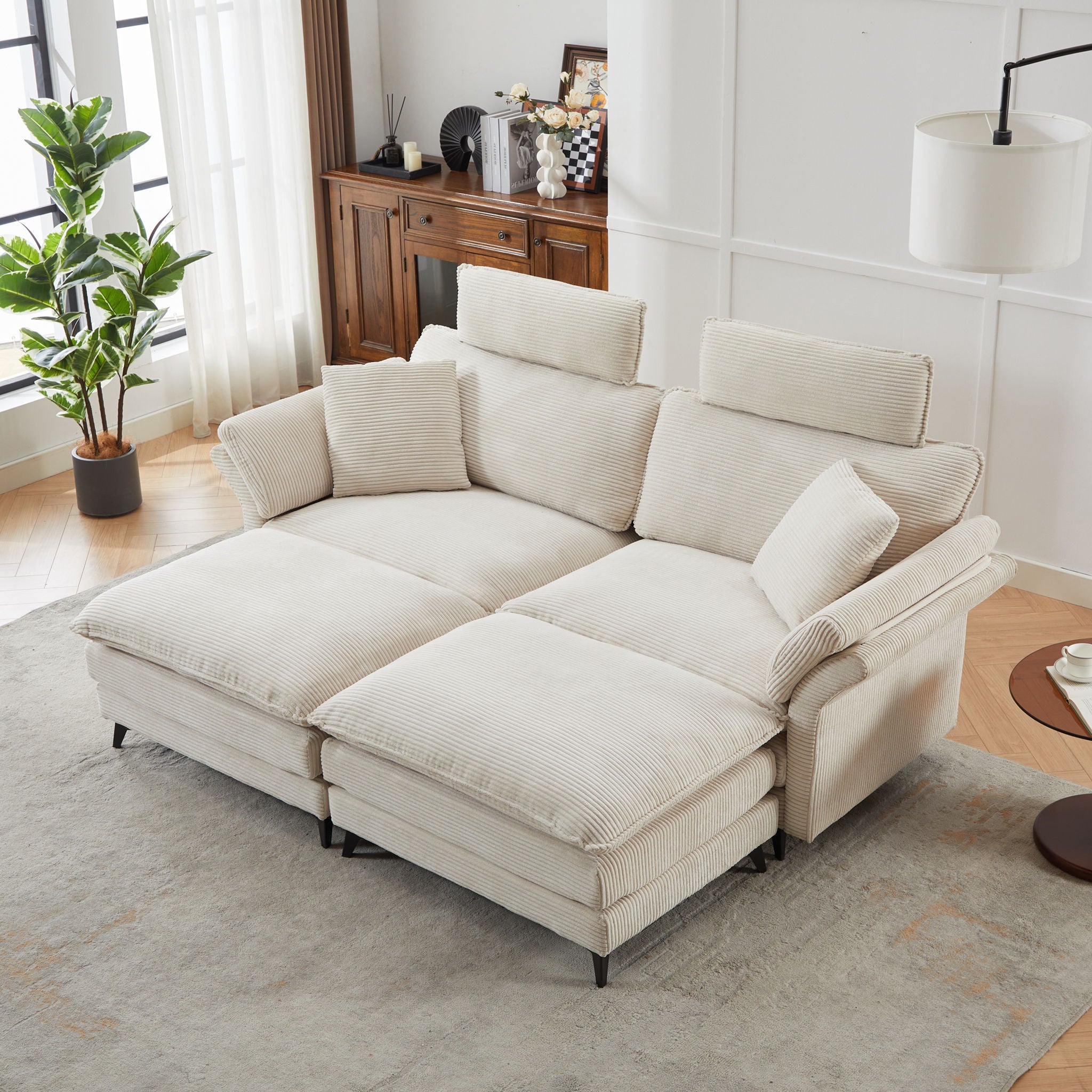 Modern Deep Seat Sectional Sofa With Ottoman