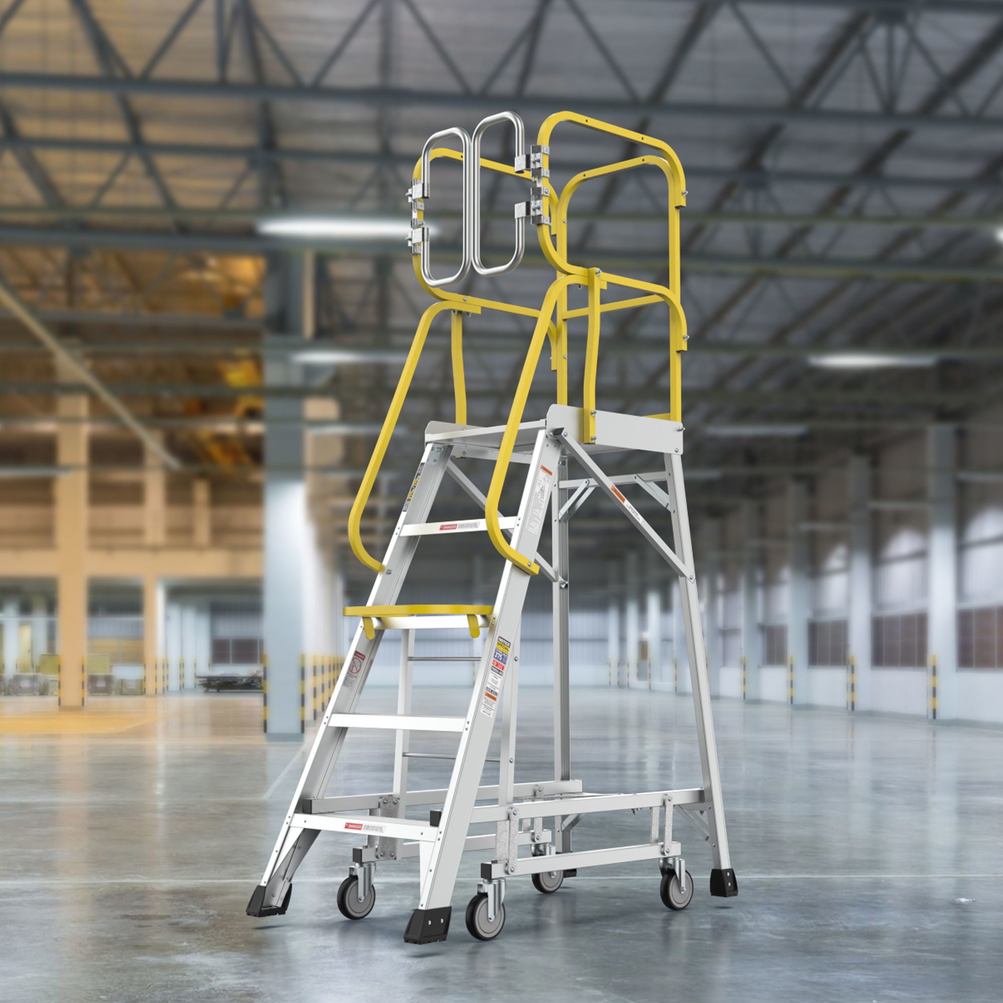 Heavy Duty Aluminum Rolling Platform Ladder With Steps, 375Lbs Capacity