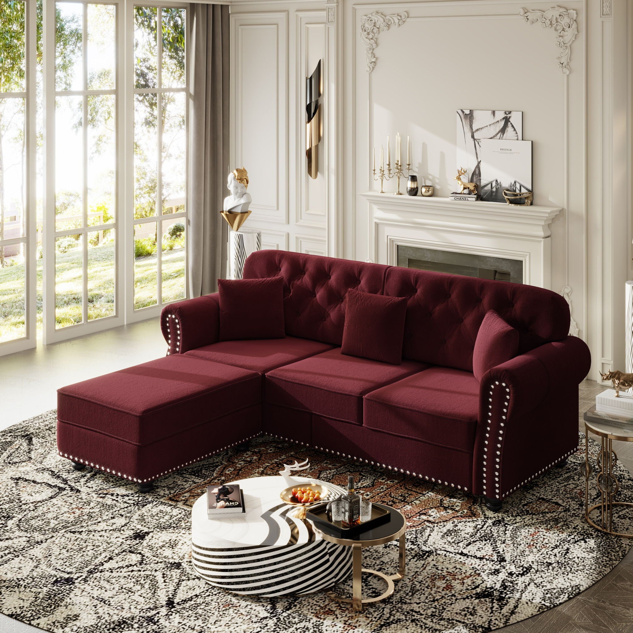 Upholstered Sofa Set With Nailhead Trim And Rolled Armrests, Includes Pillows