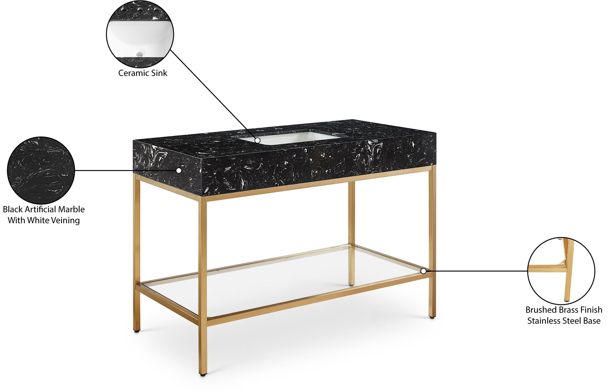 Marmo - Engineered Marble Bathroom Vanity With Gold Base