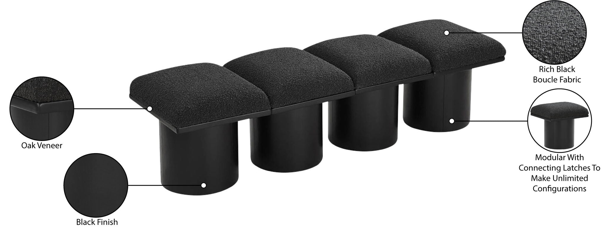Pavilion - 4 Piece Modular Bench With Black Base
