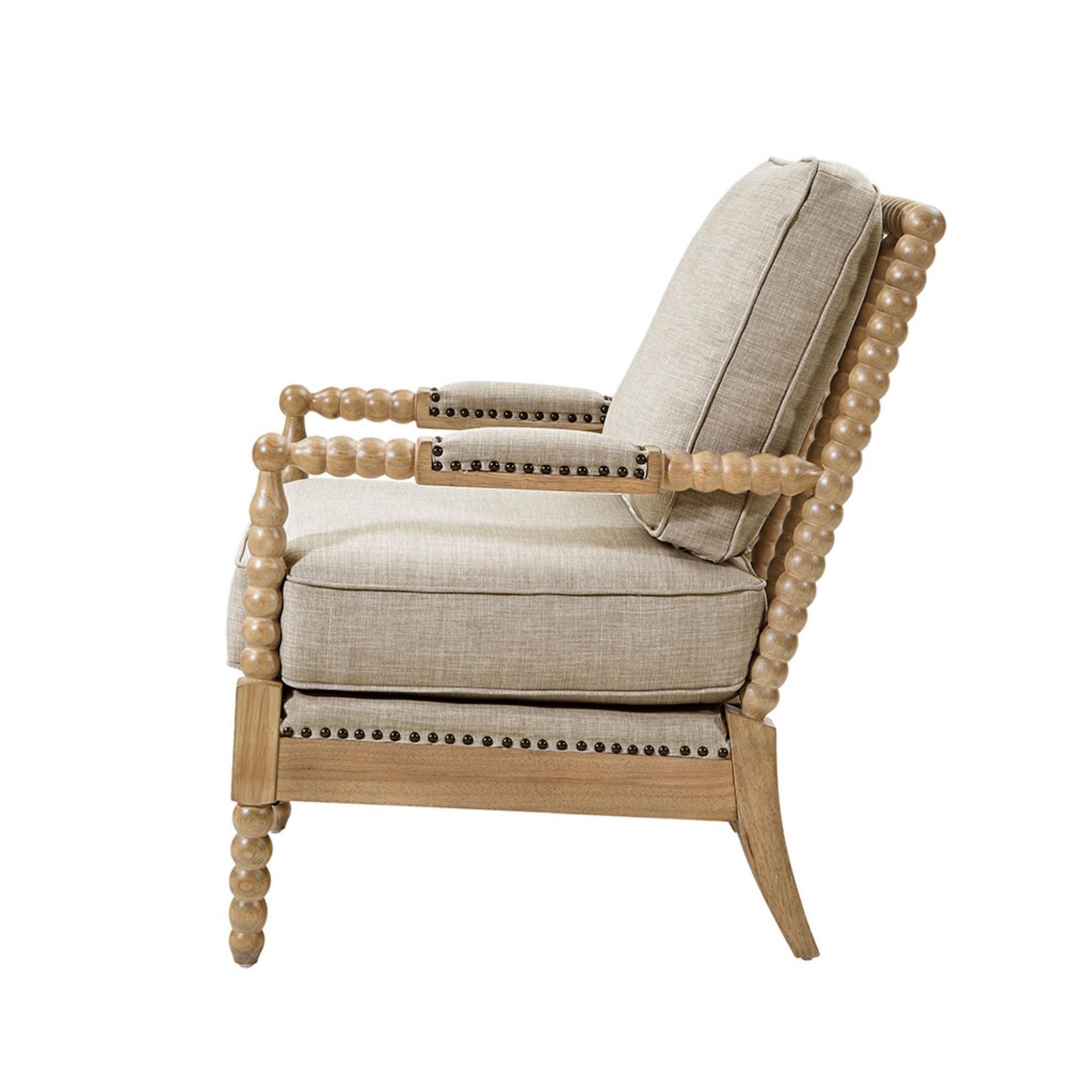 Arm Chair With Open Back Spindle Design, Padded Armrests