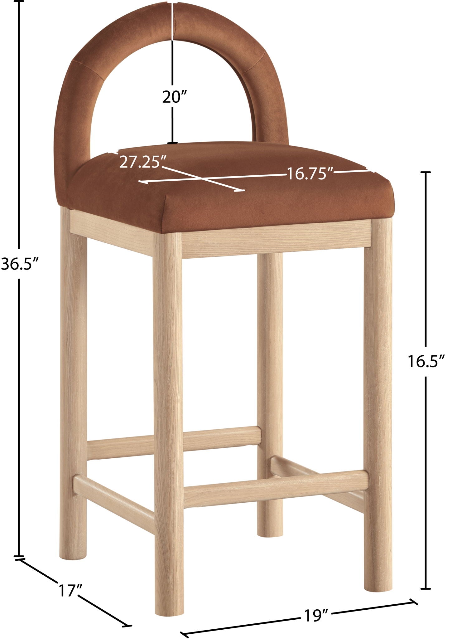 Conrad - Velvet Counter Stool With Natural Legs
