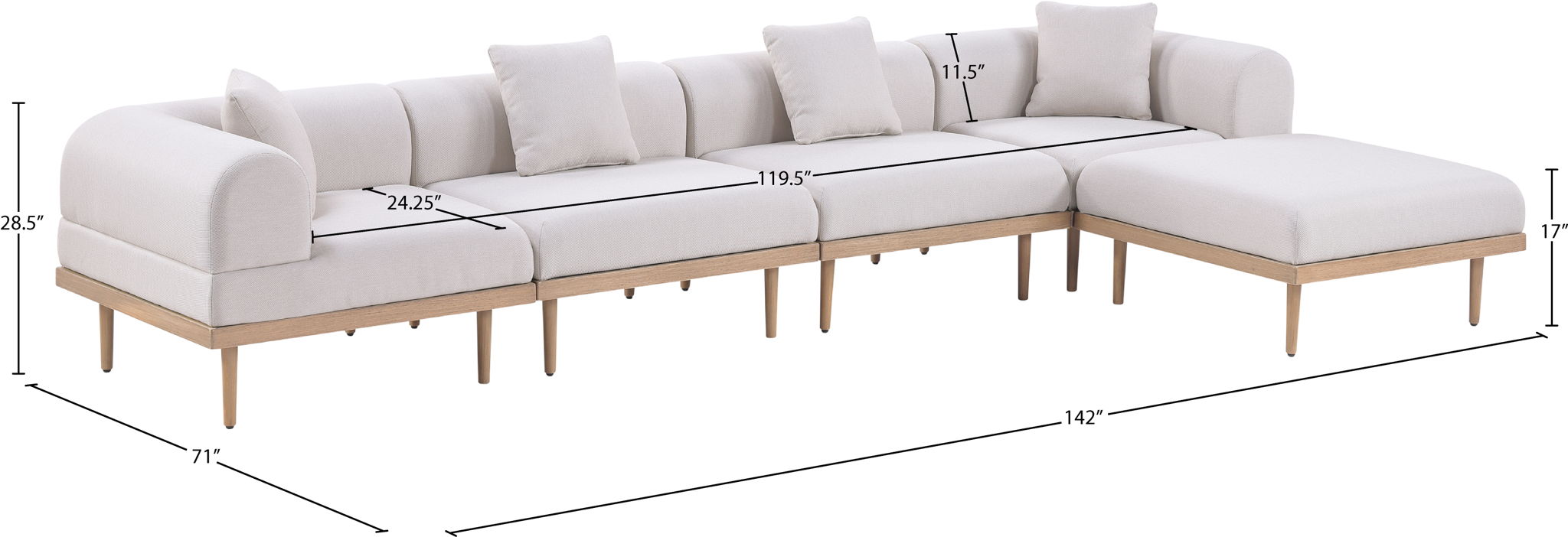 Laguna - 5 Piece 106.5" Upholstered Outdoor Patio Modular Sectional