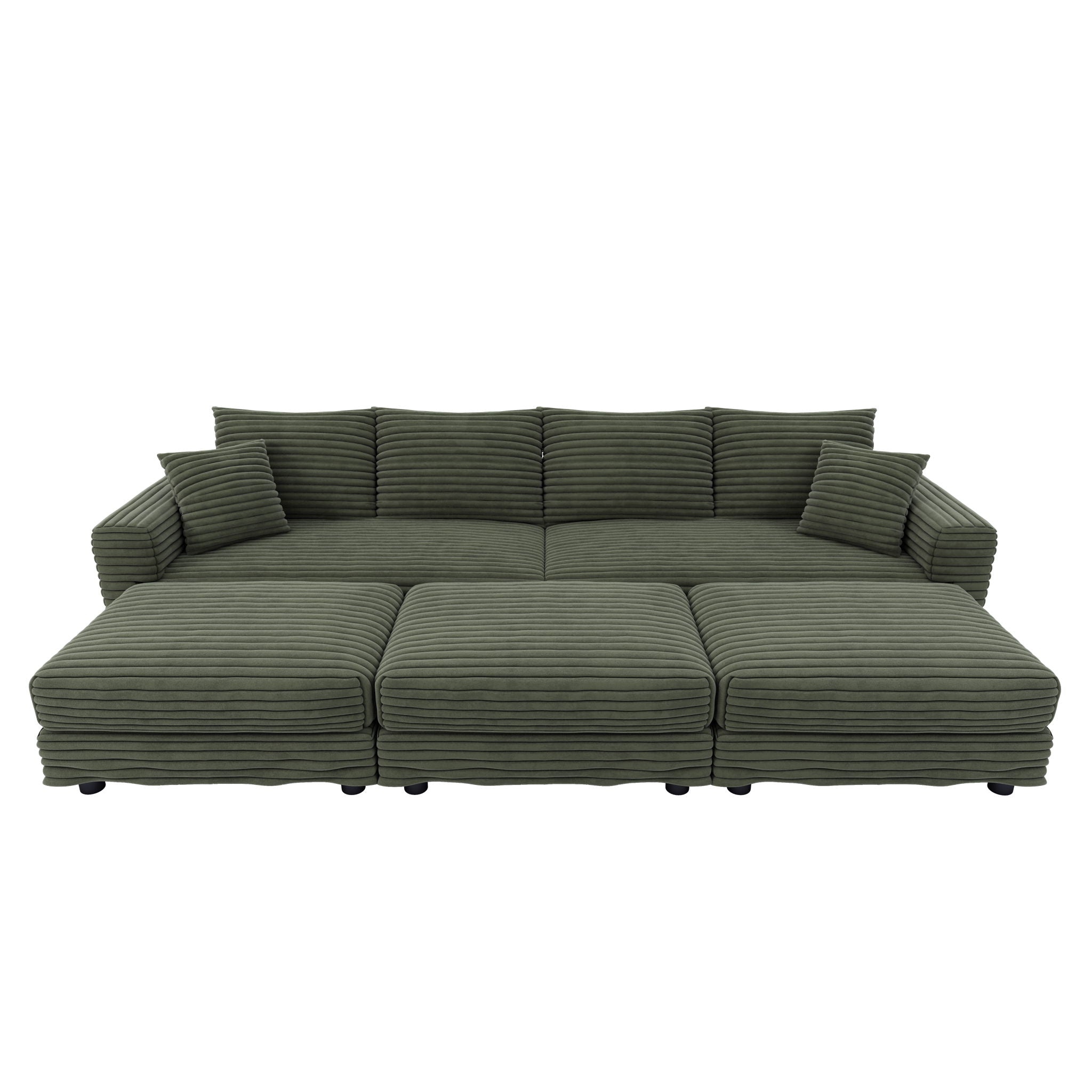 Convertible Deep Seat Sofa With Soft Pillows And Ottomans