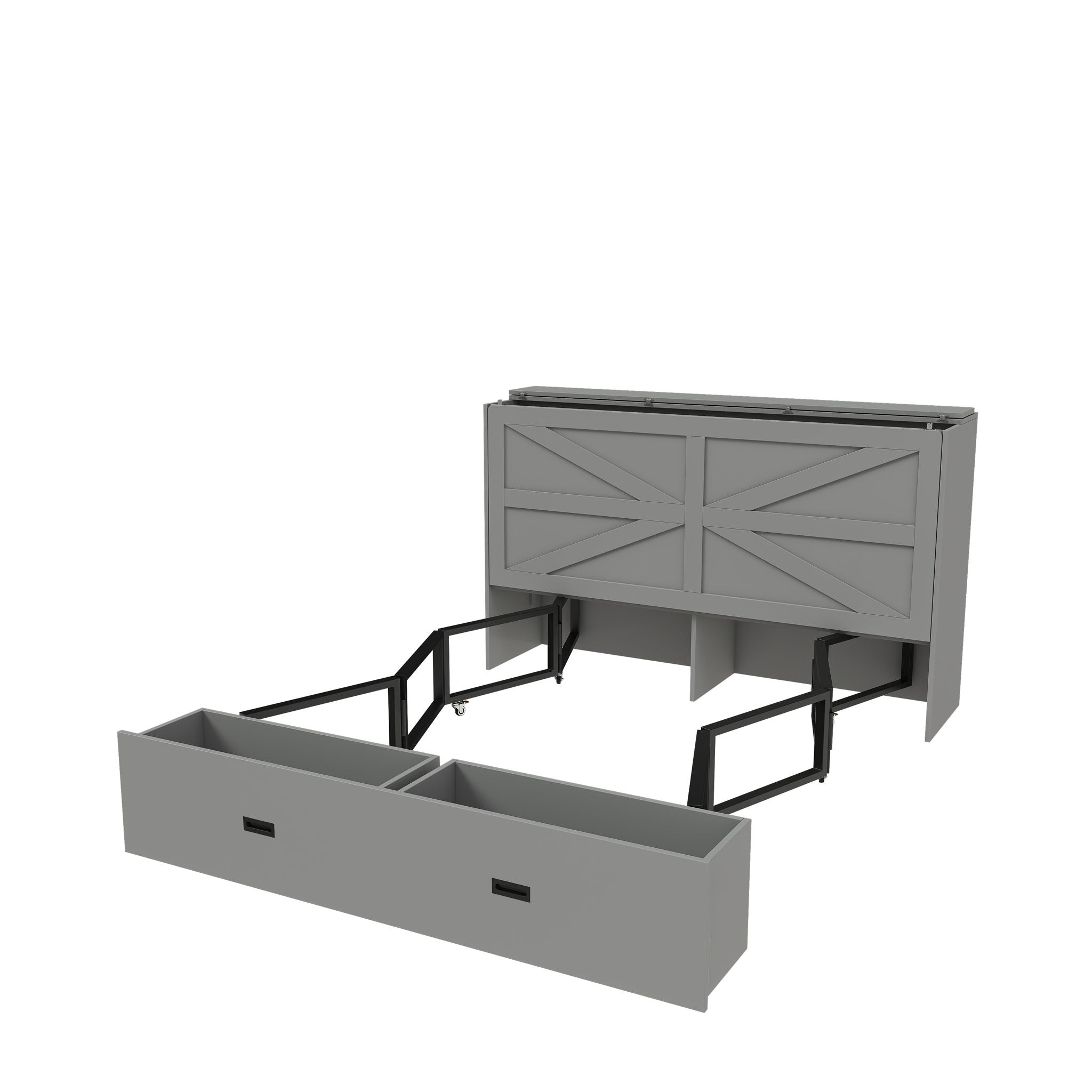 Full Murphy Bed With Storage Drawers, Charging Station, Foldable Panels, And Silent Swivel Wheels
