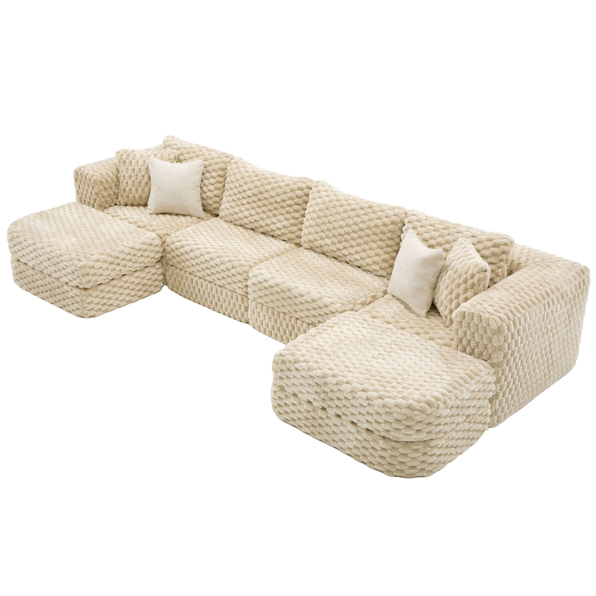 Modular Sectional Sofa, Boneless Couch With 2 Movable Ottomans