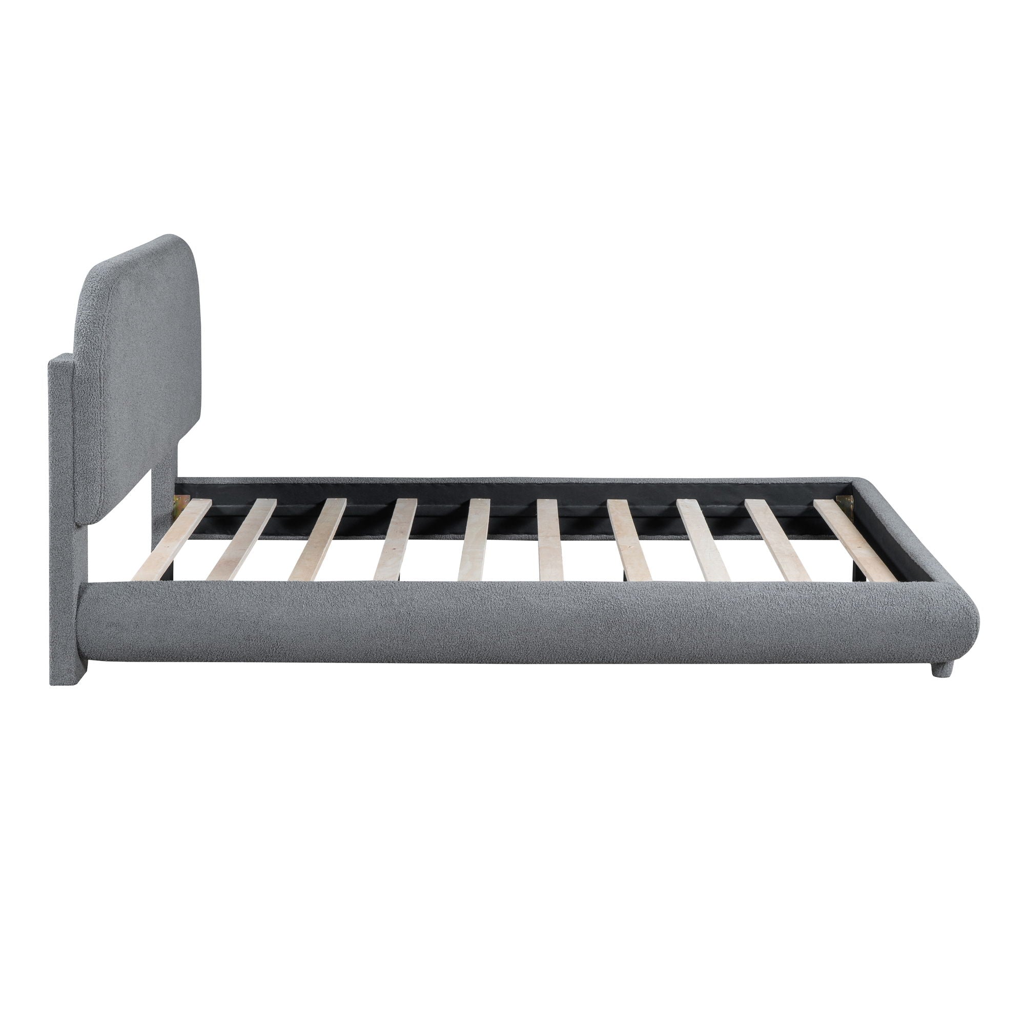 Upholstered Platform Bed With Thick Solid Frame And Stylish Curve-Shaped Design