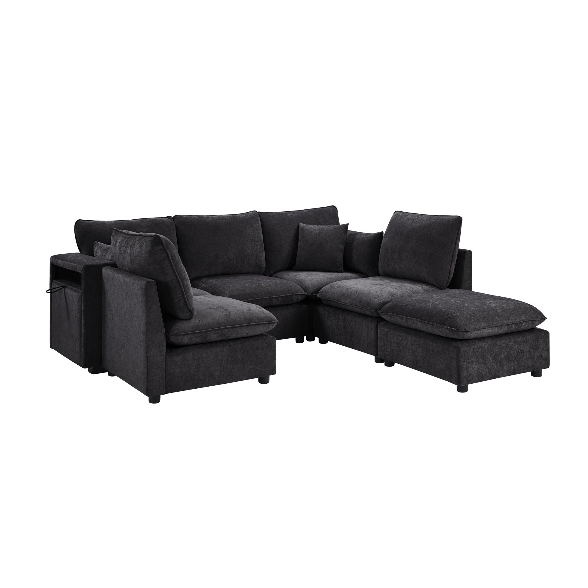 Modern Sectional Sofa U-Shaped With Movable Ottoman Storage Armrests And USB Ports