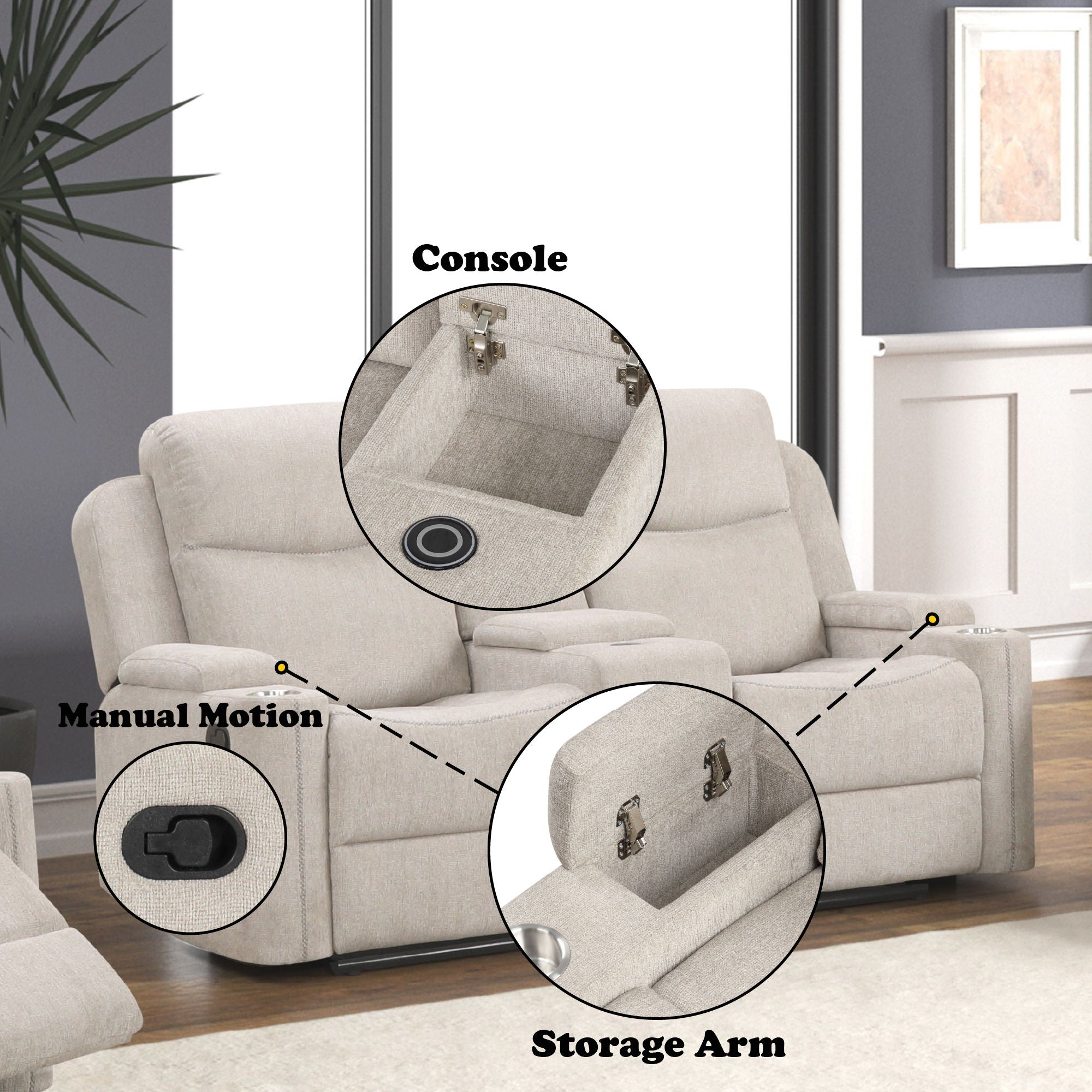 Galya - 3 Piece Living Room Set Sofa Loveseat Chair - Light Gray