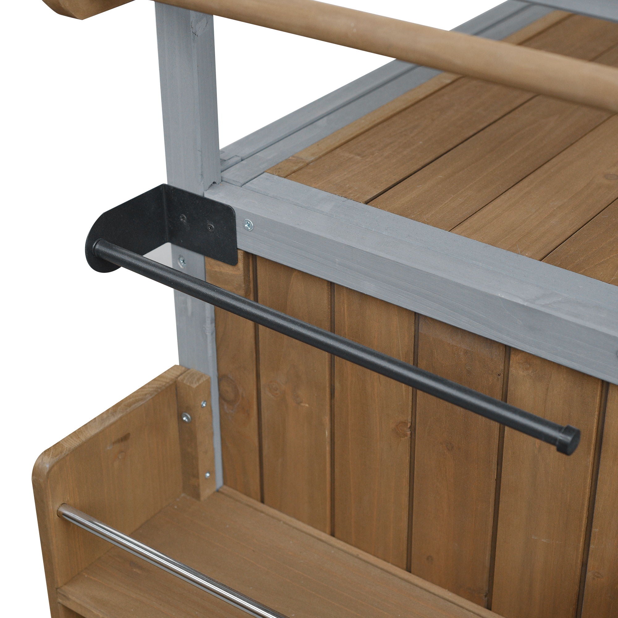 Foldable Outdoor Kitchen Island With Lockable Wheels, Storage Cabinet And Towel Rack For Patio