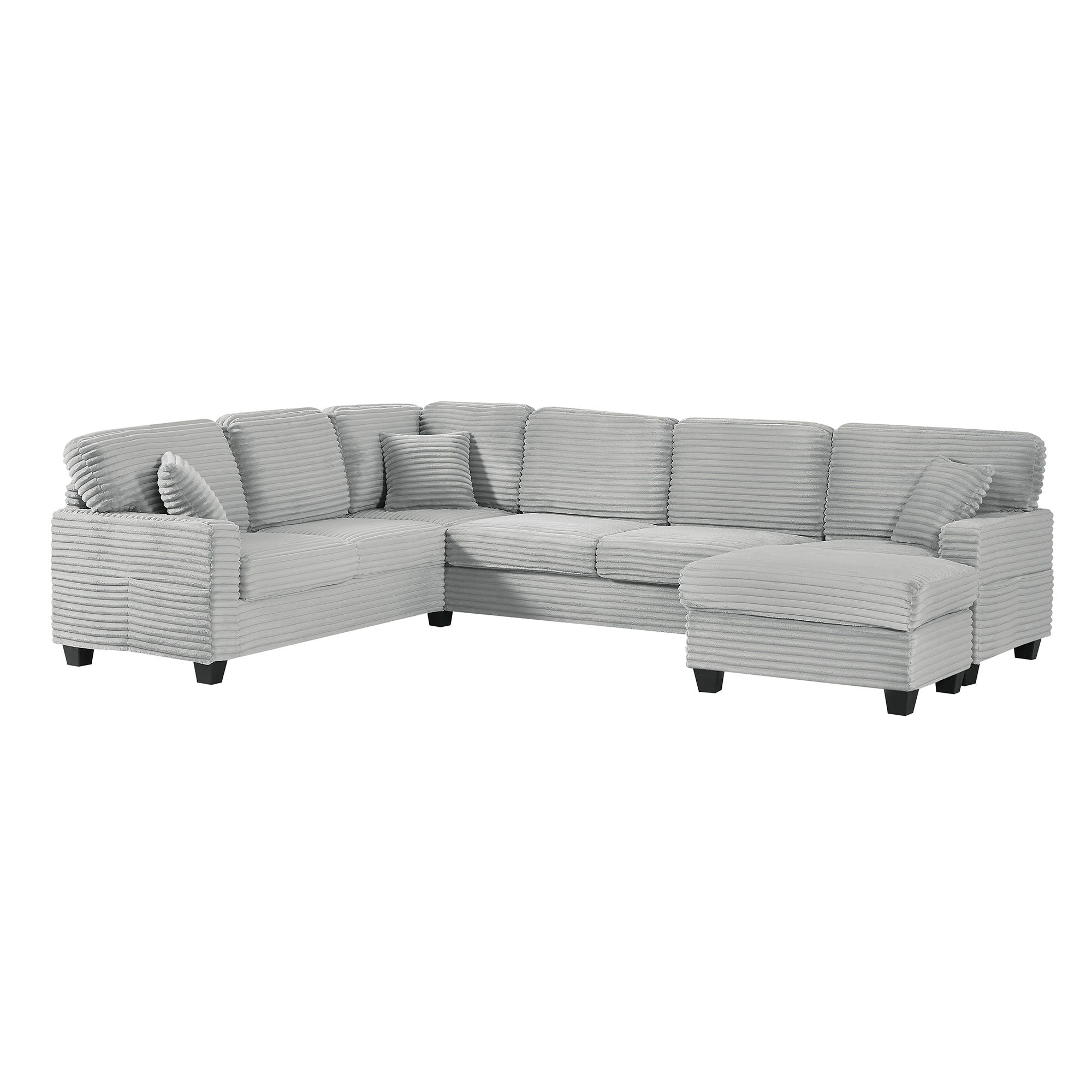 Upholstered U-Shaped Sectional Sofa With Movable Ottoman And Side Storage Pockets