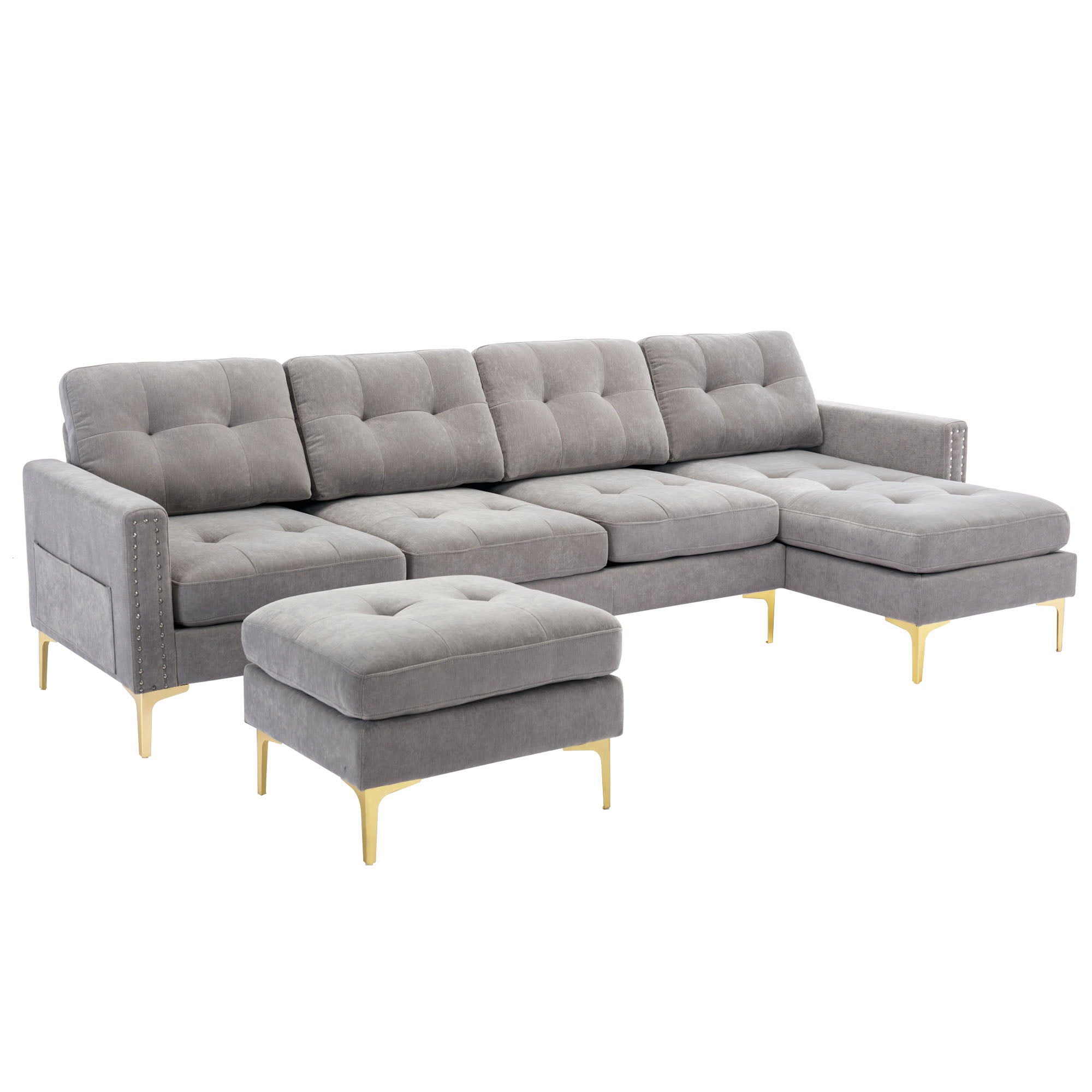 Modern L - Shape Convertible Sectional Sofa With Movable Ottoman