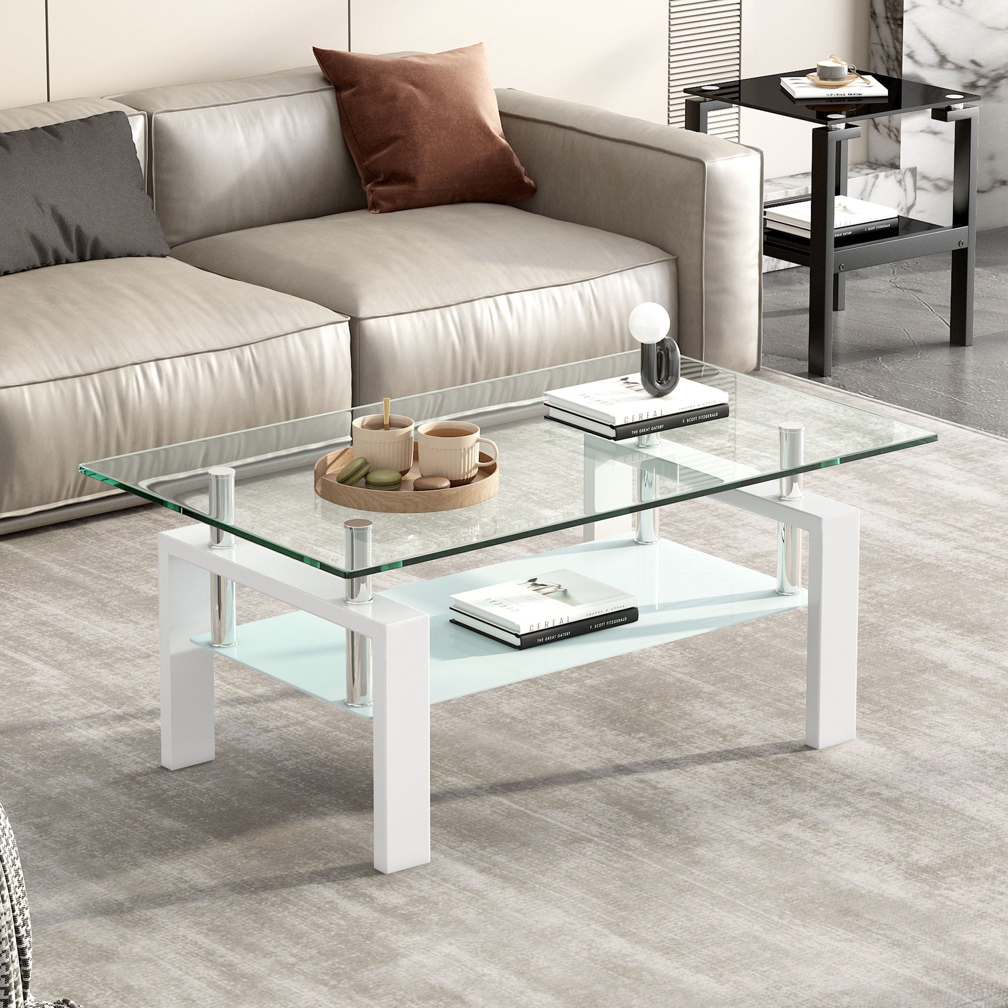 Tempered Glass Table With Storage