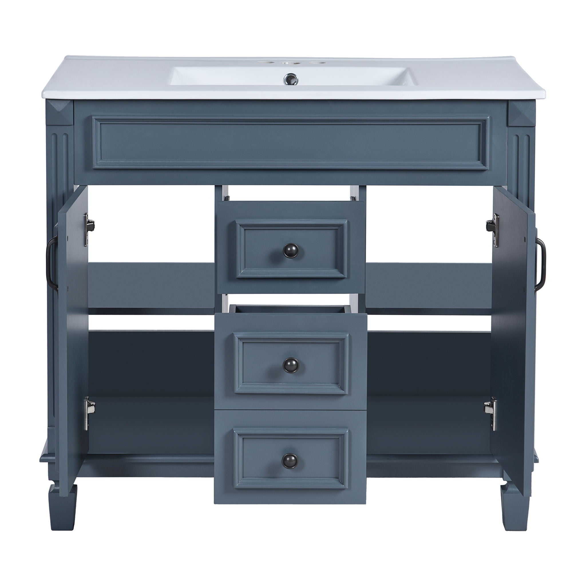 Bathroom Vanity With Top Sink, Mirror Cabinet, 2 Soft Closing Doors & 2 Drawers