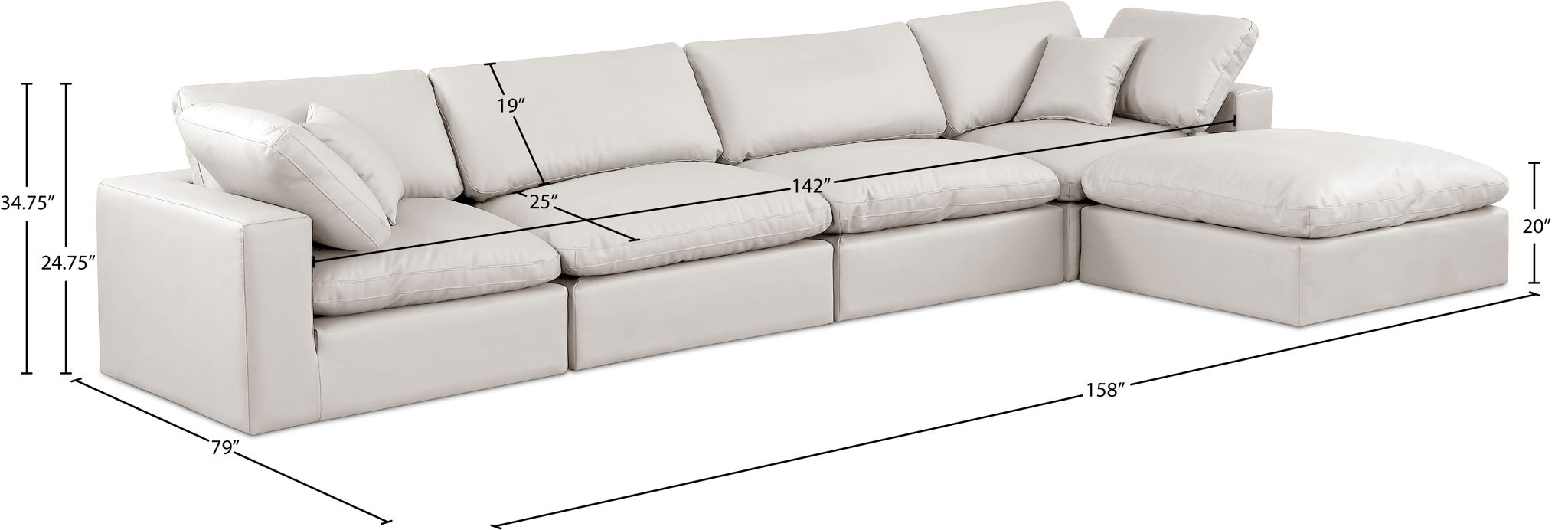 Comfy - 5 Piece Faux Leather Modular Sectional With Chaise