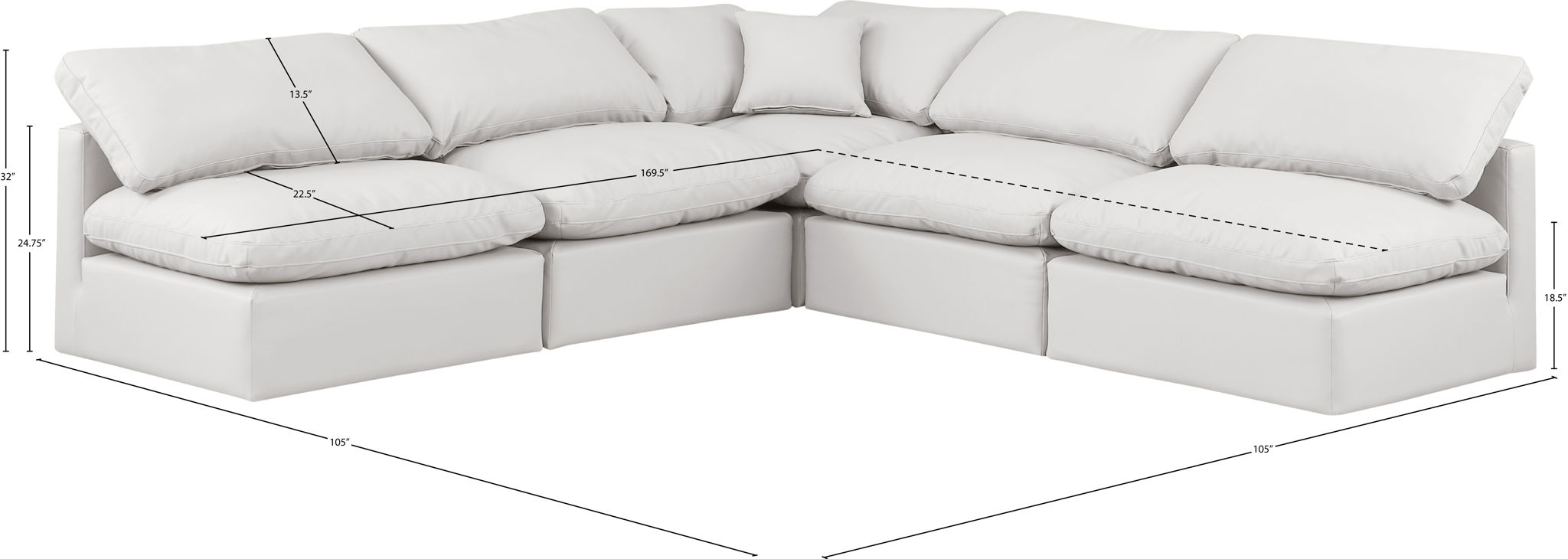 Indulge - Faux Leather 5 Piece Modular Corner Armless Sectional
