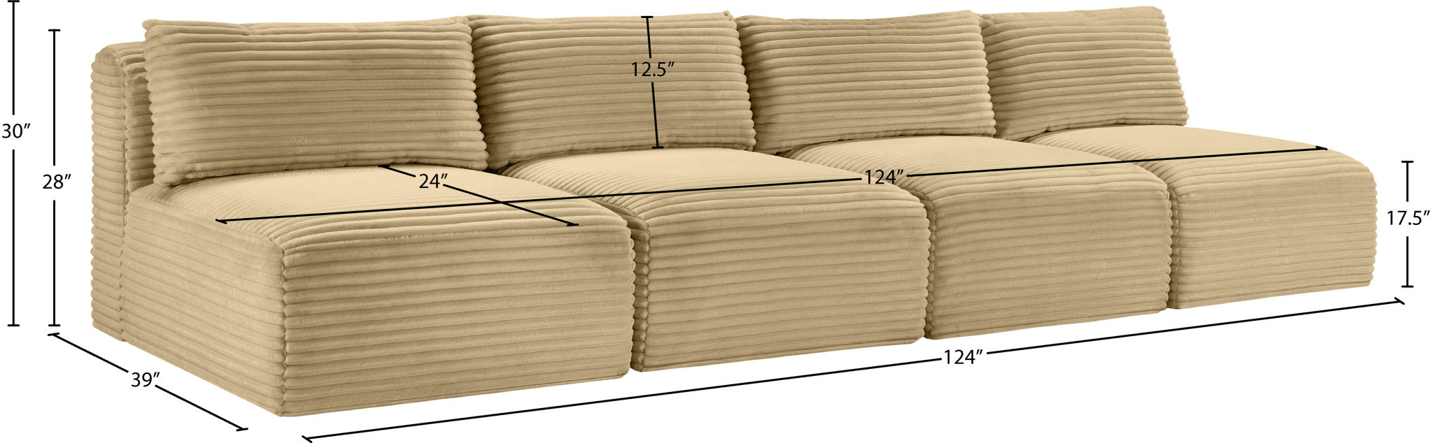Shaggy - 4 Seat Modular Armless Sofa