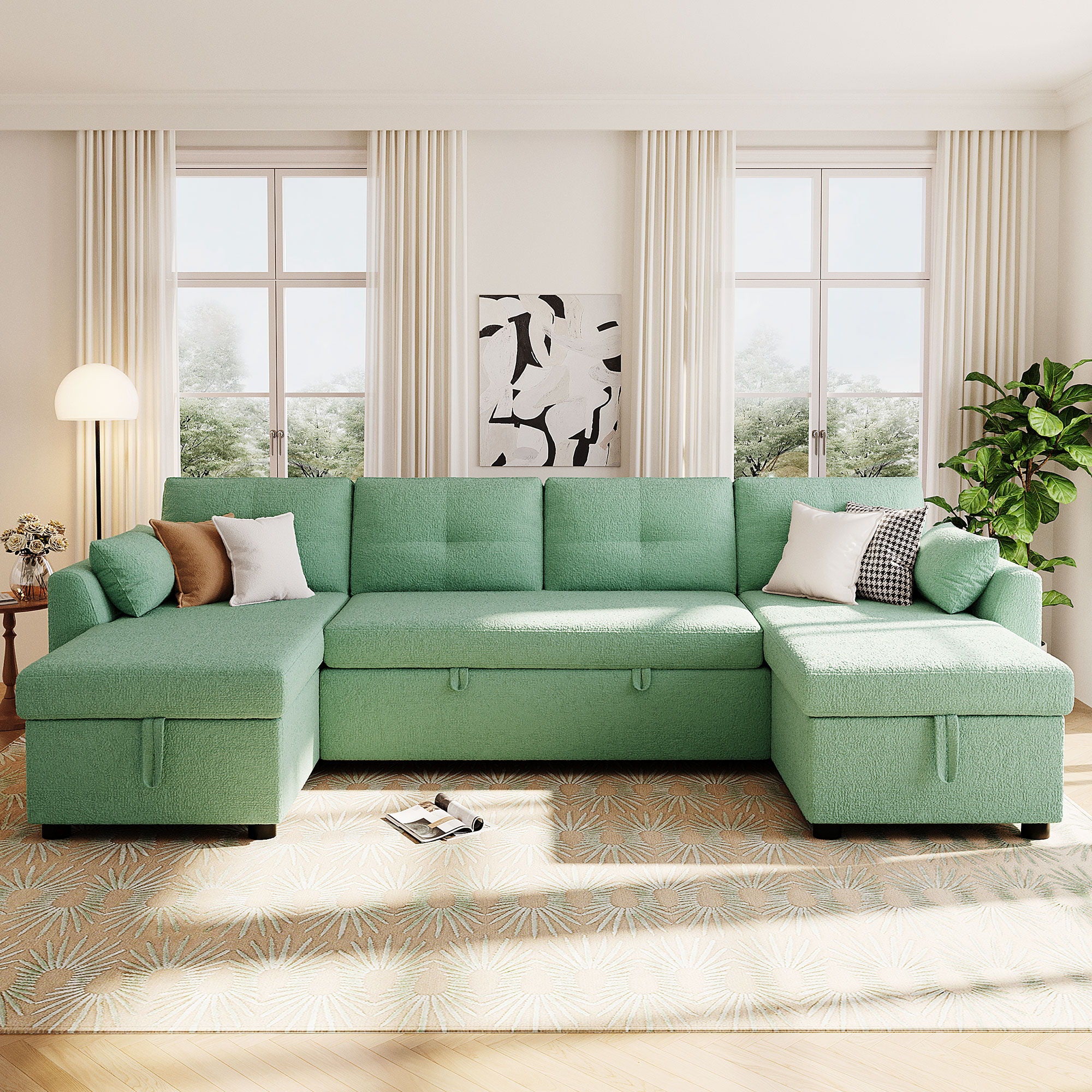 U-Shaped Sectional Sofa Bed With Storage And USB Ports