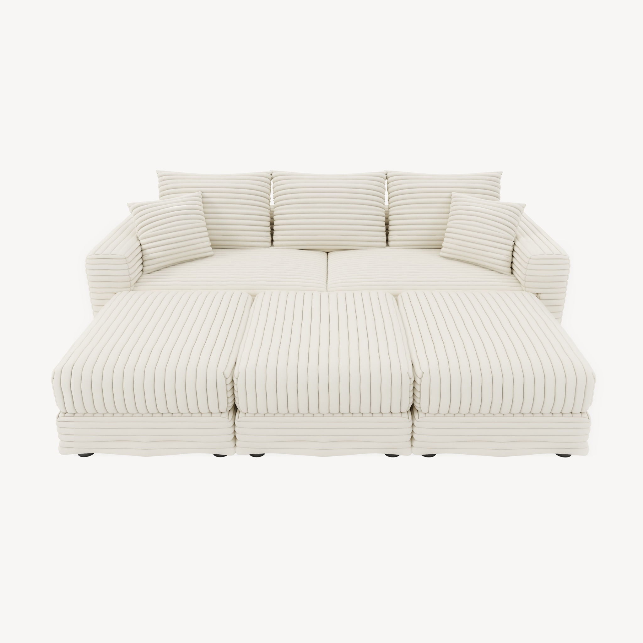 Deep Seat Convertible Sofa With Soft Pillows And Ottomans