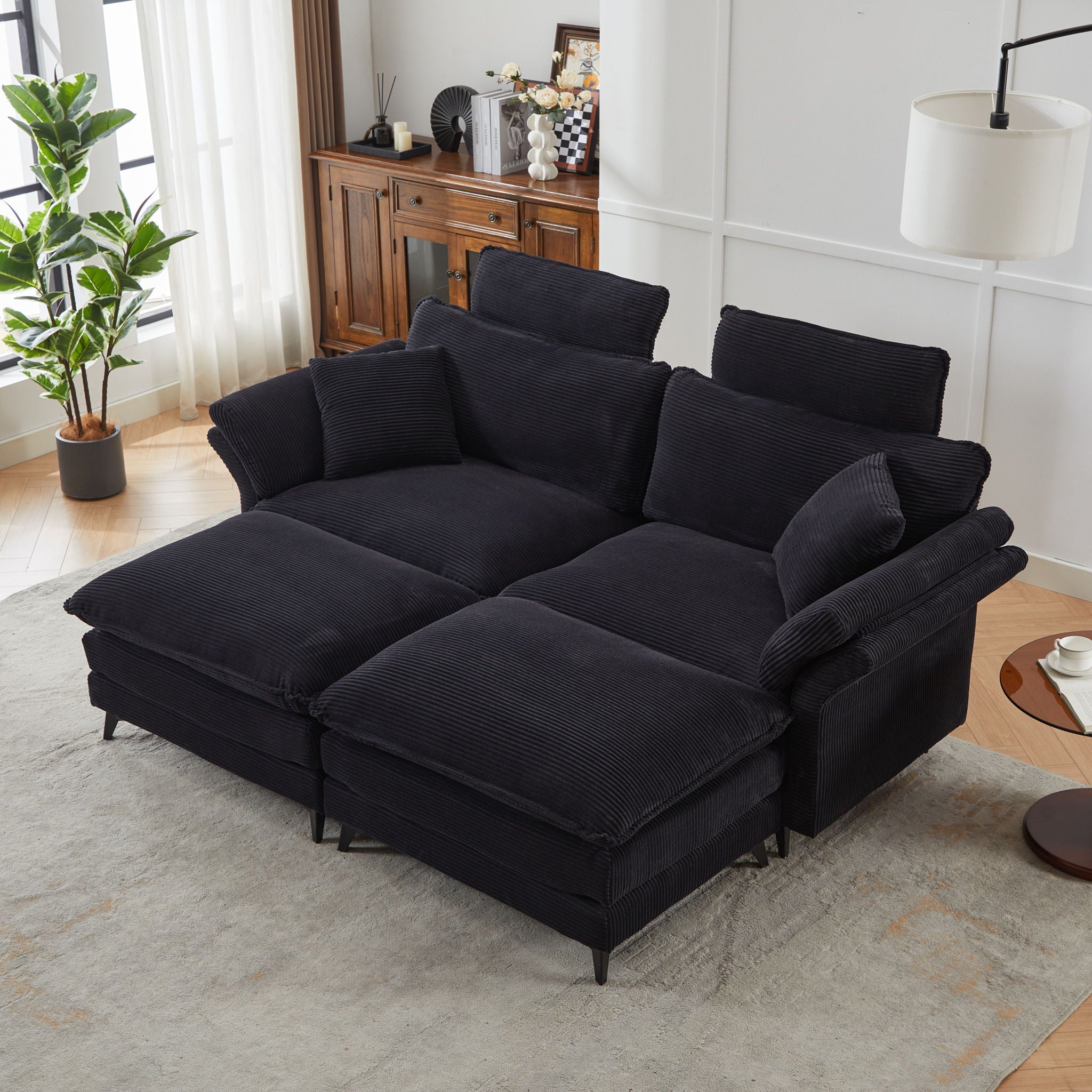Modern Deep Seat Sectional Sofa With Ottoman