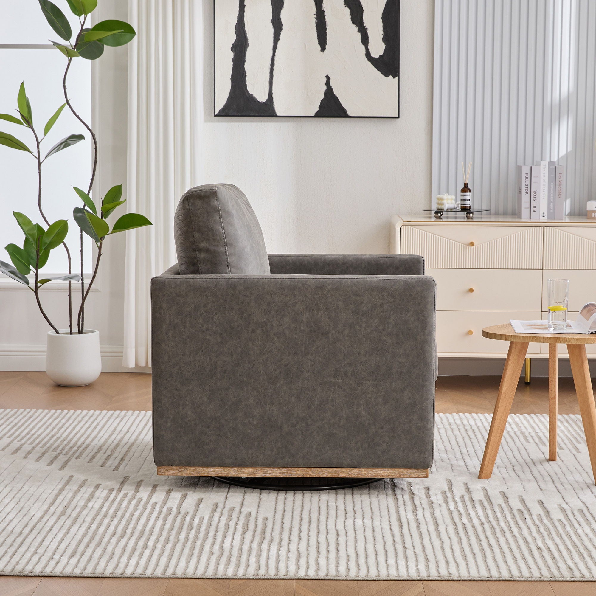 Modern Upholstered Square Swivel Accent Chair With 360 Degree Rotation