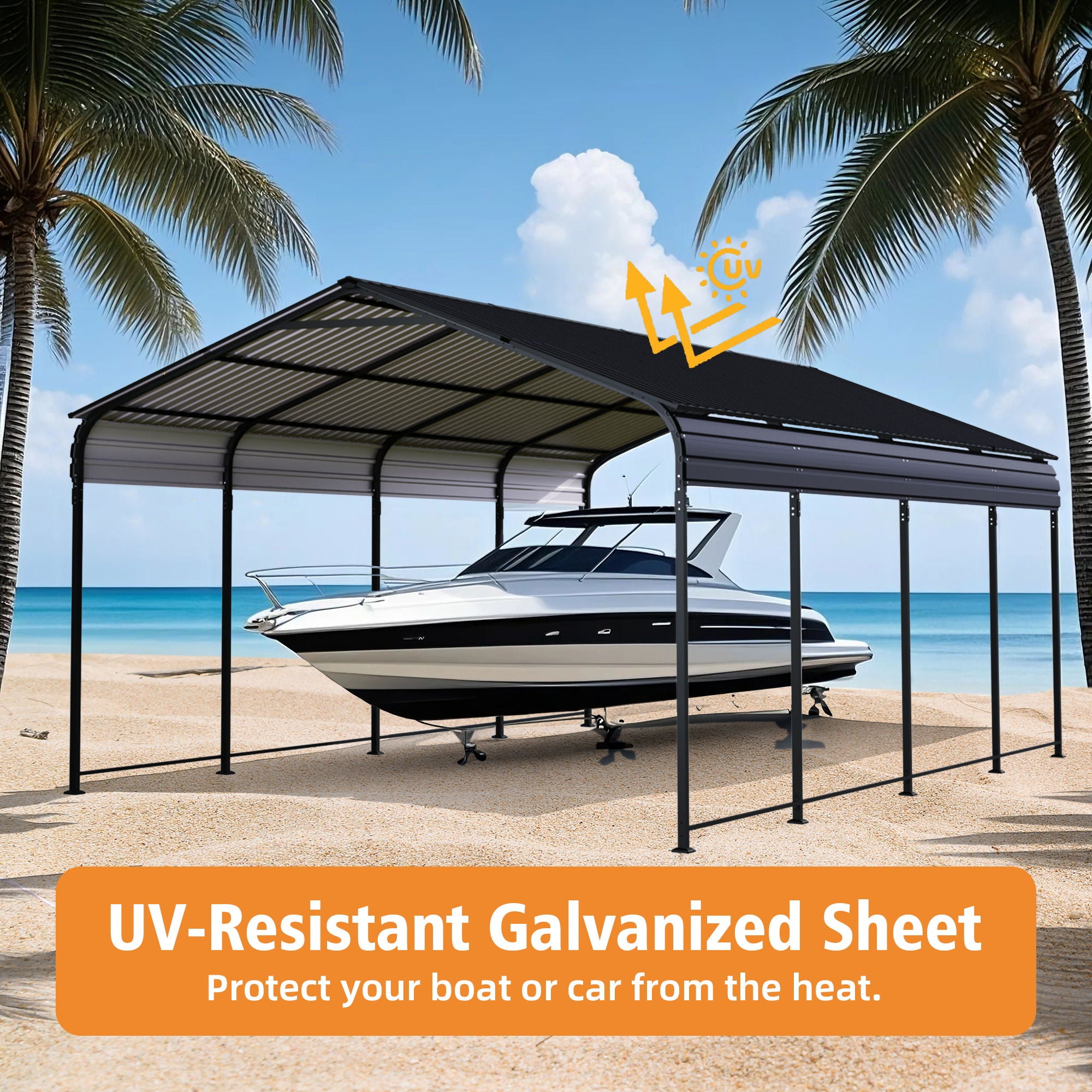 Heavy Duty Carport With Galvanized Roof And Enhanced Base - Anthracite