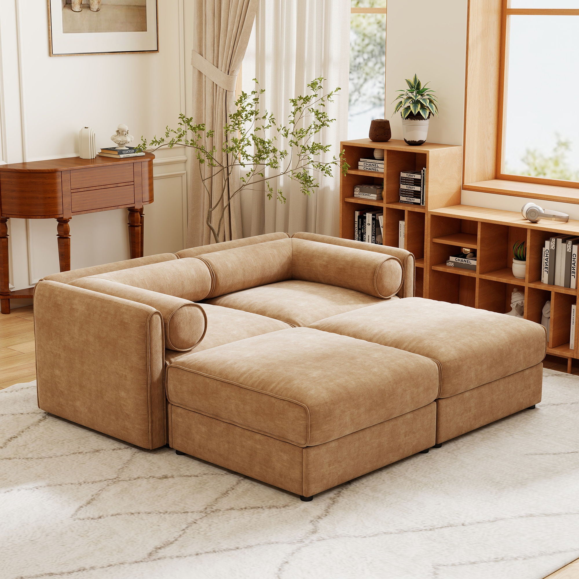 Contemporary Elegant Sofa With Storage And Ottoman