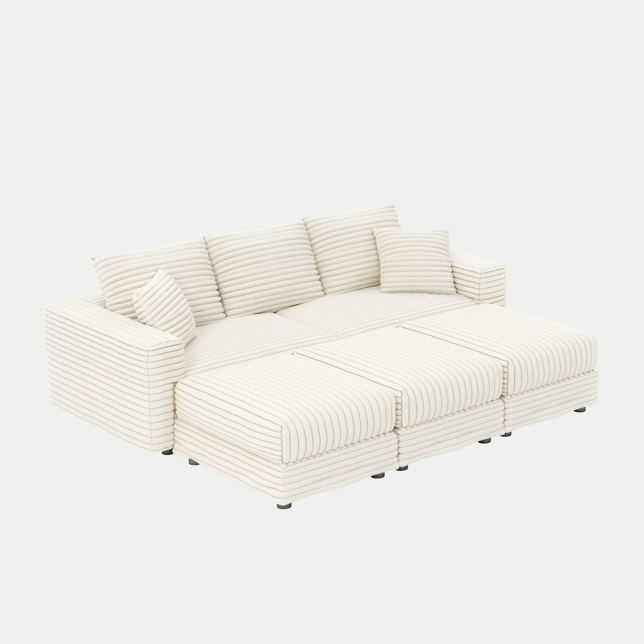 Deep Seat Convertible Sofa With Soft Pillows And Ottomans