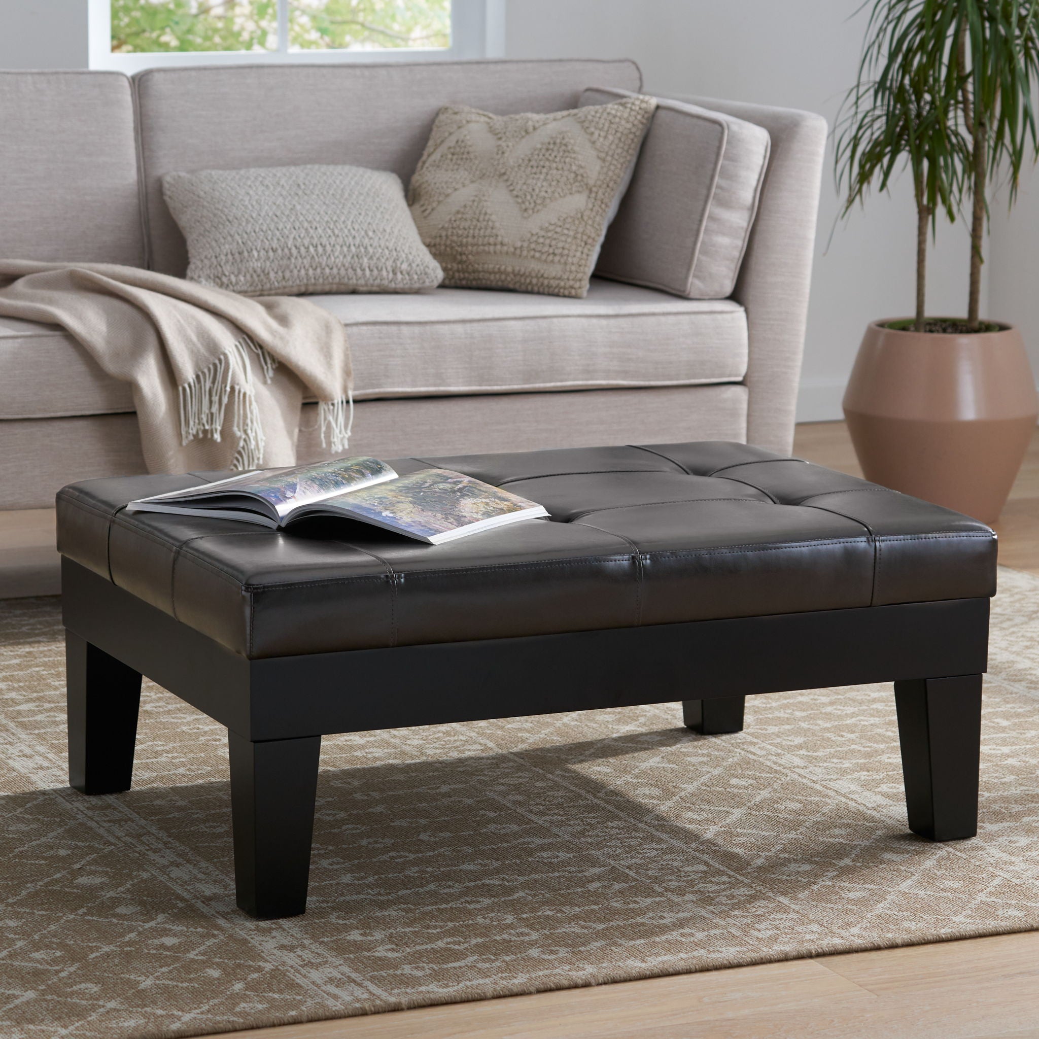 Chatham - Ottoman With Drawer Leather Storage Solution - Dark Coffee