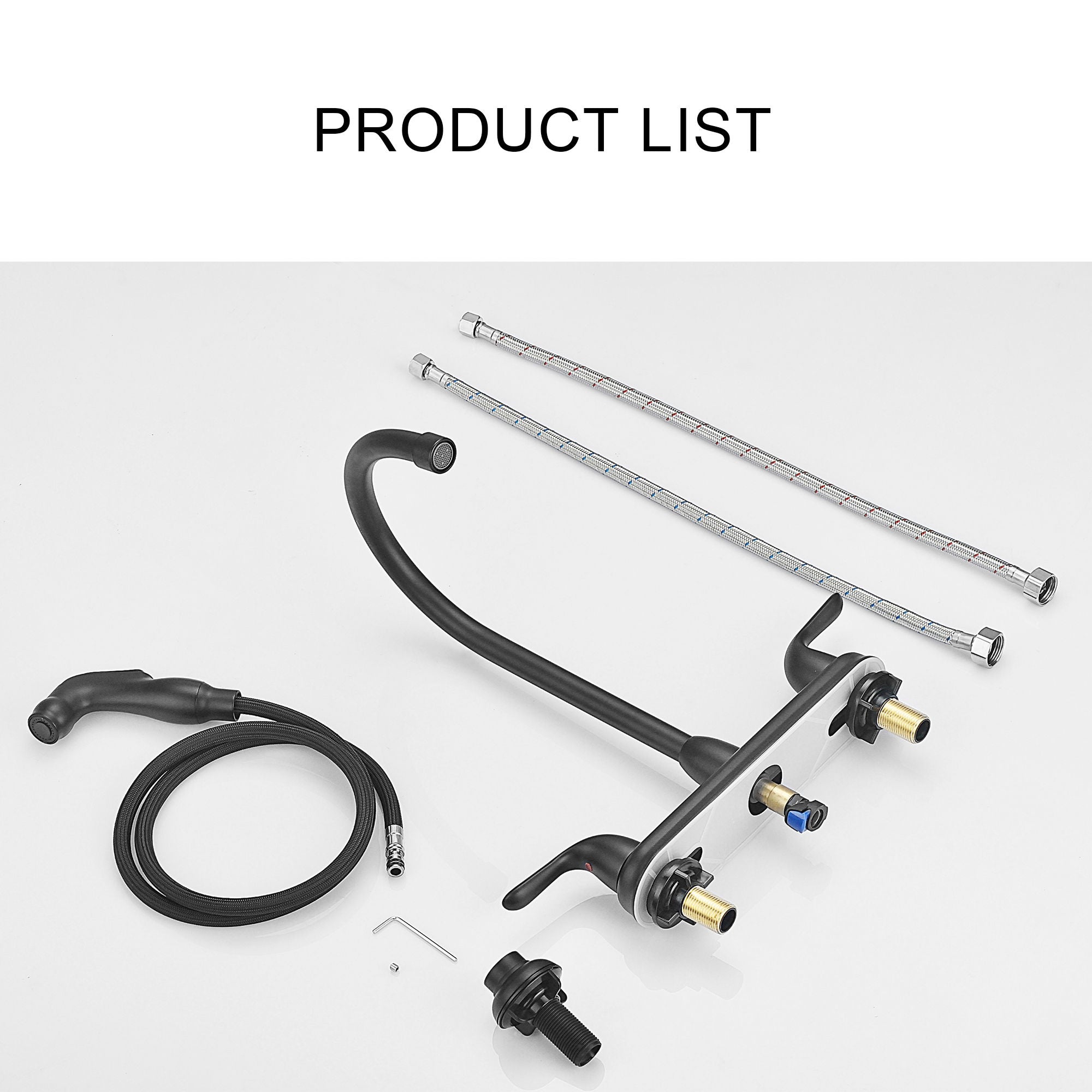 Kitchen Sink Faucet With 2 Handles And Pull Out Side Sprayer, 4 Hole Installation