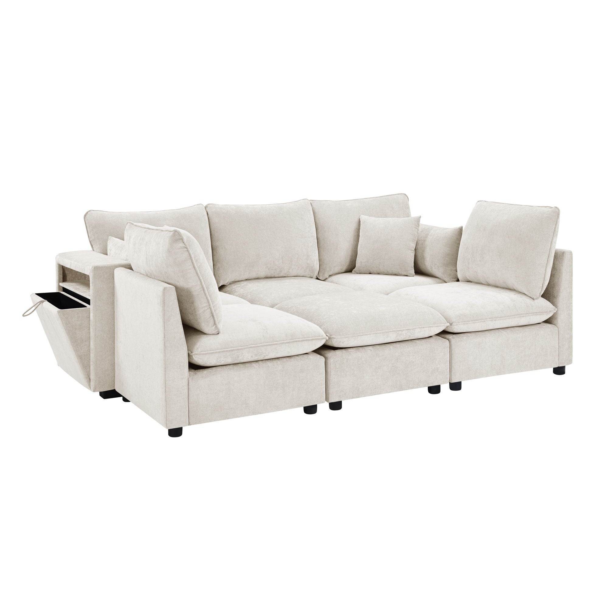 Modern Sectional Sofa U-Shaped With Movable Ottoman Storage Armrests And USB Ports