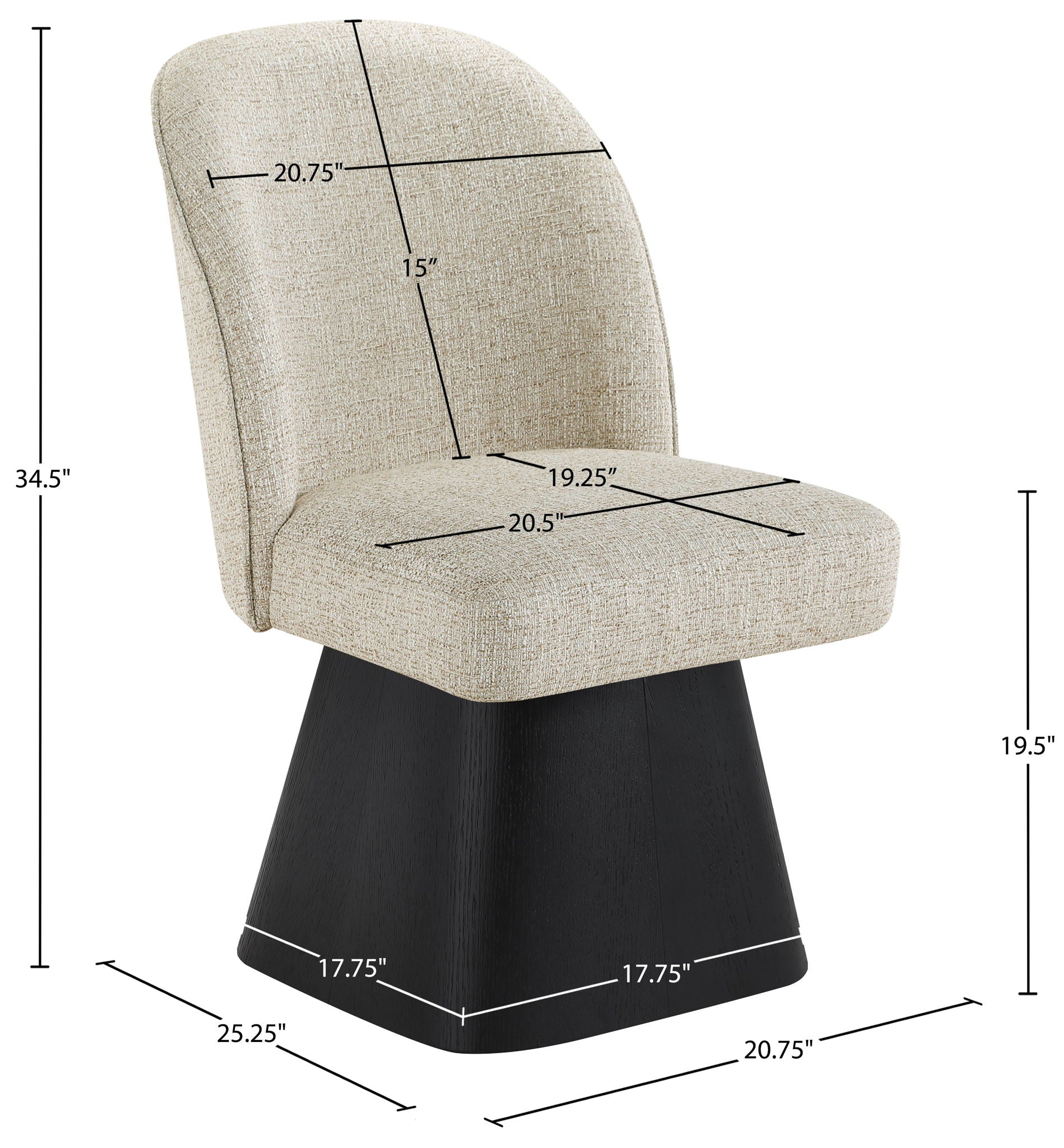 Marlowe - Linen Textured Fabric Upholstered Swivel Dining Side Chair - Stained Black