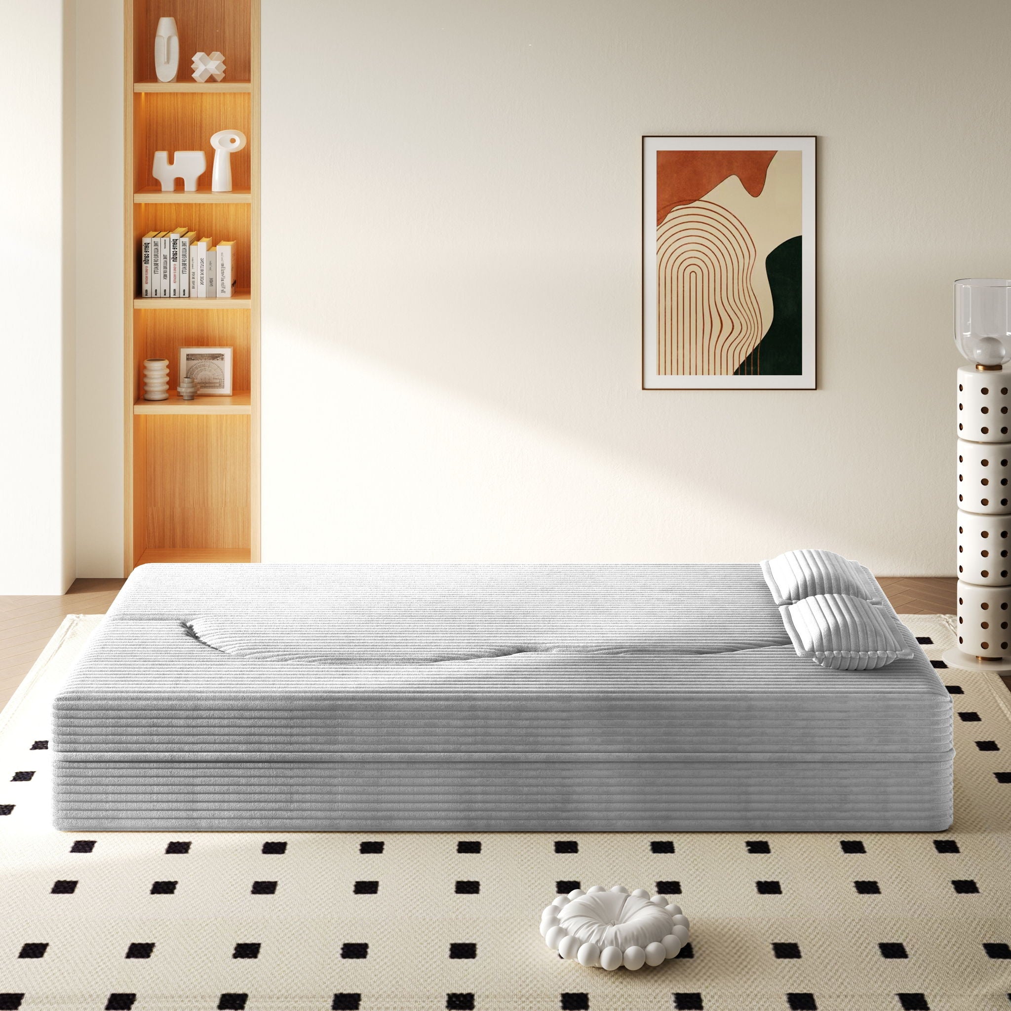 Floor Sofa With 2 Pillows, Convertible Twin Size Mattress For Living Room