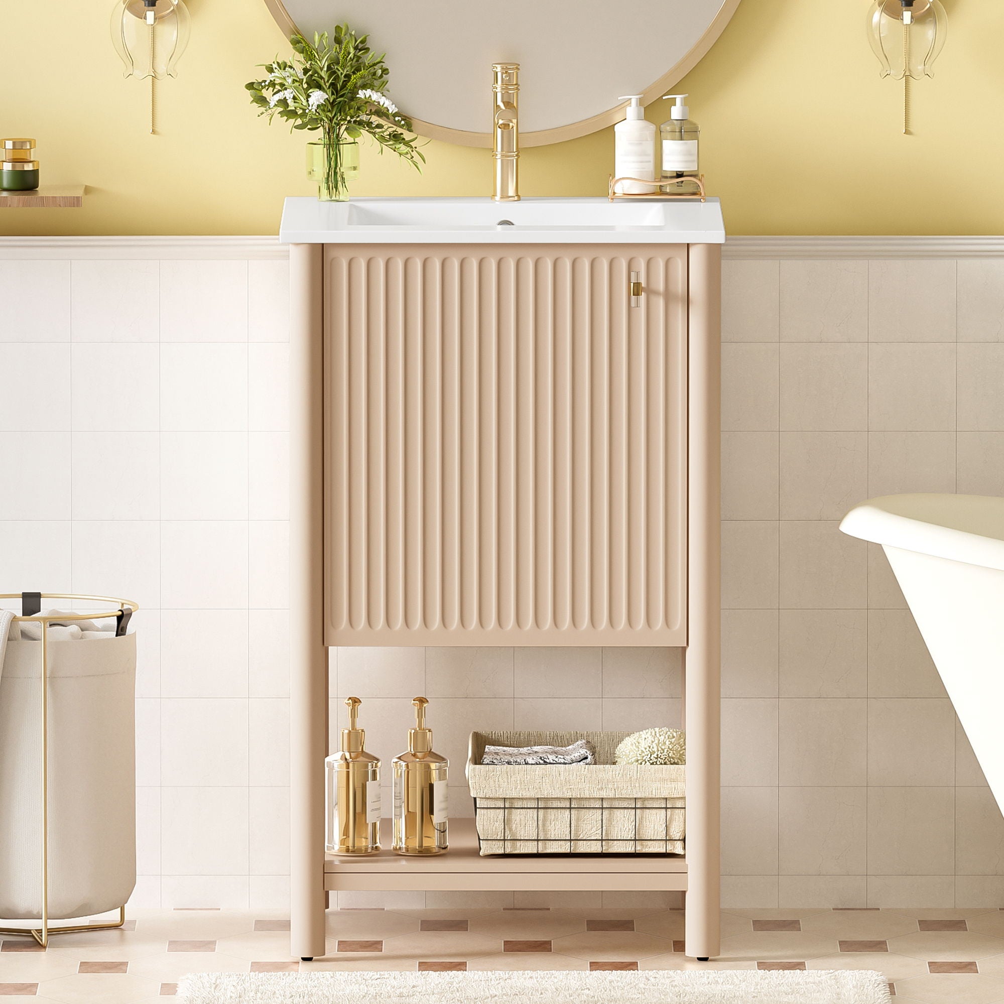 Bathroom Vanity With Sink, Freestanding Single Cabinet Set - Cream White