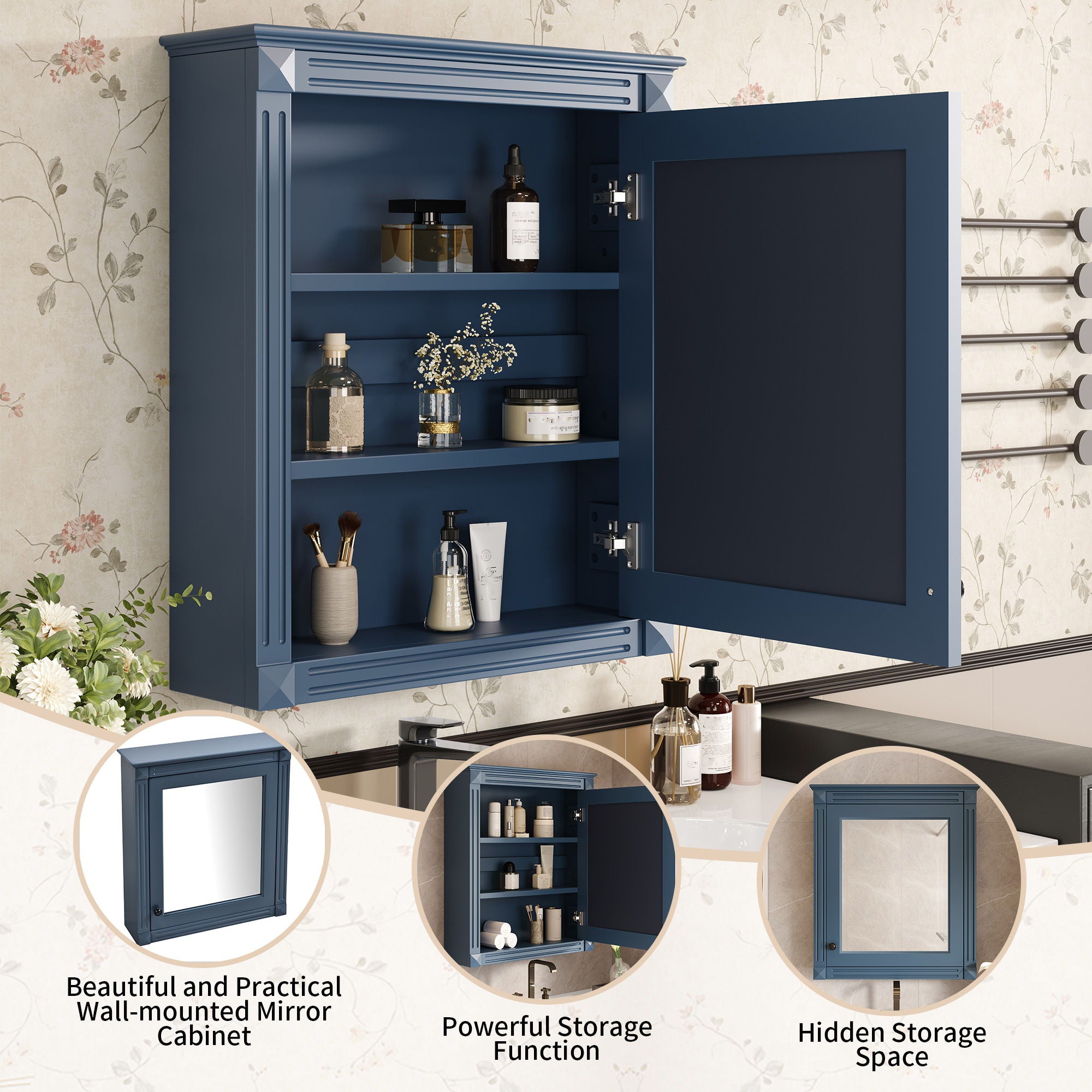 Wall Mounted Bathroom Storage Cabinet With Mirror, Medicine Cabinet With Height Adjustable Shelf