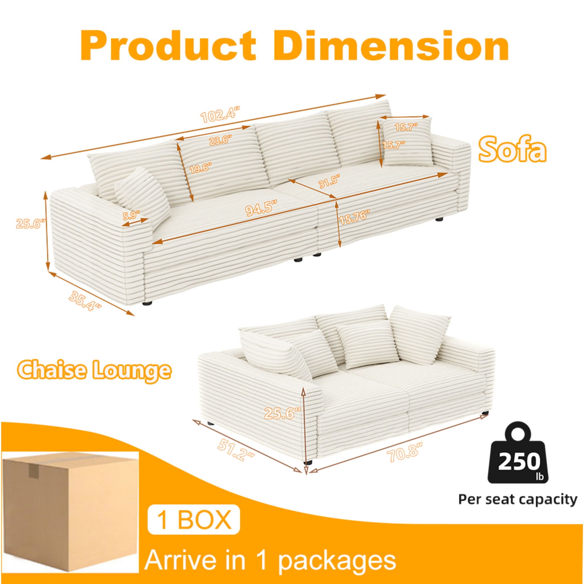 4 Seat Sofa With Soft Pillows And Movable Ottoman