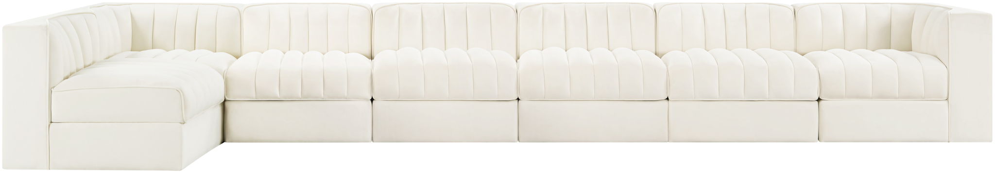 Rummi - Velvet Performance Fabric Upholstered 7 Piece Modular Sectional, L-Shaped (Right)