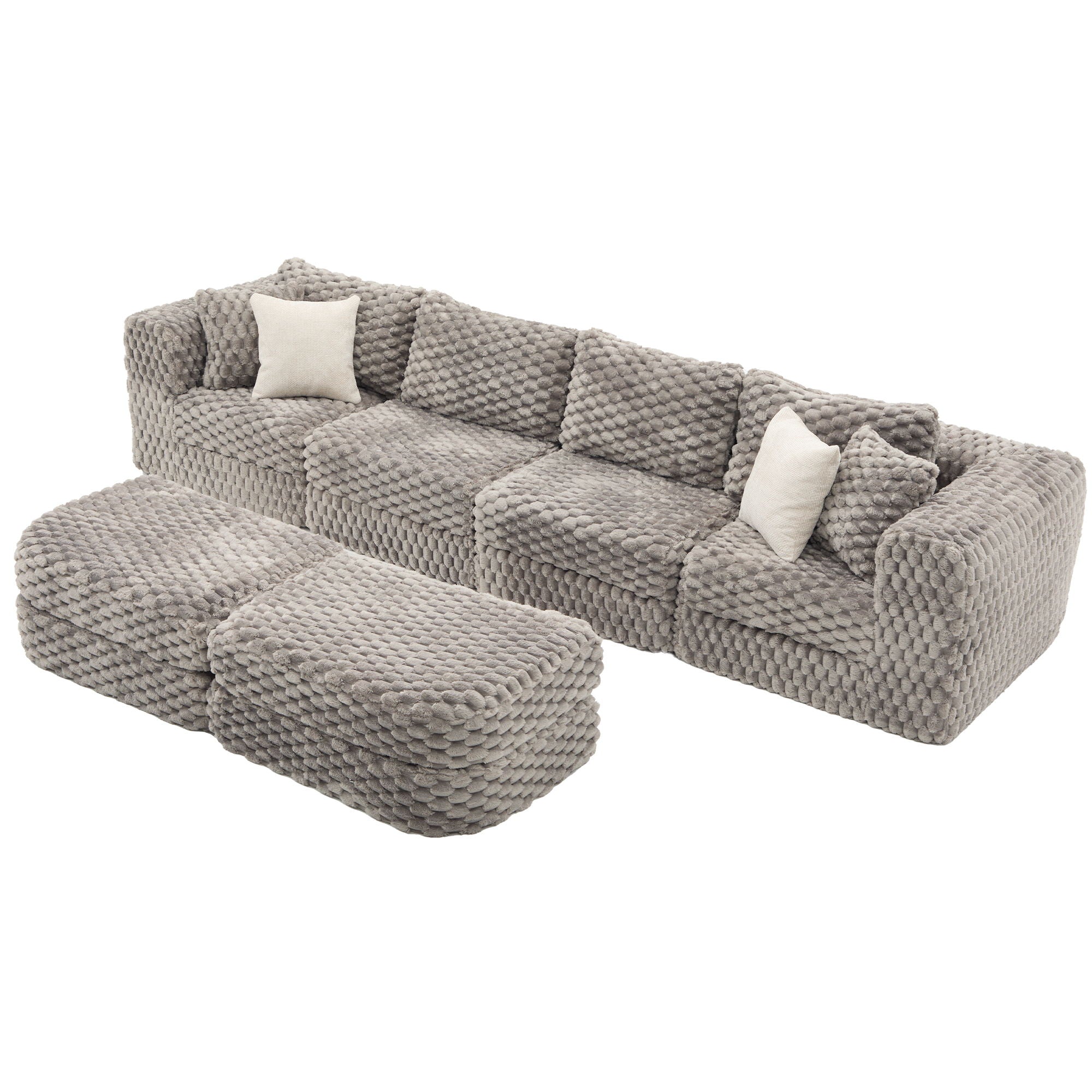 Modular Sectional Sofa, Boneless Couch With 2 Movable Ottomans