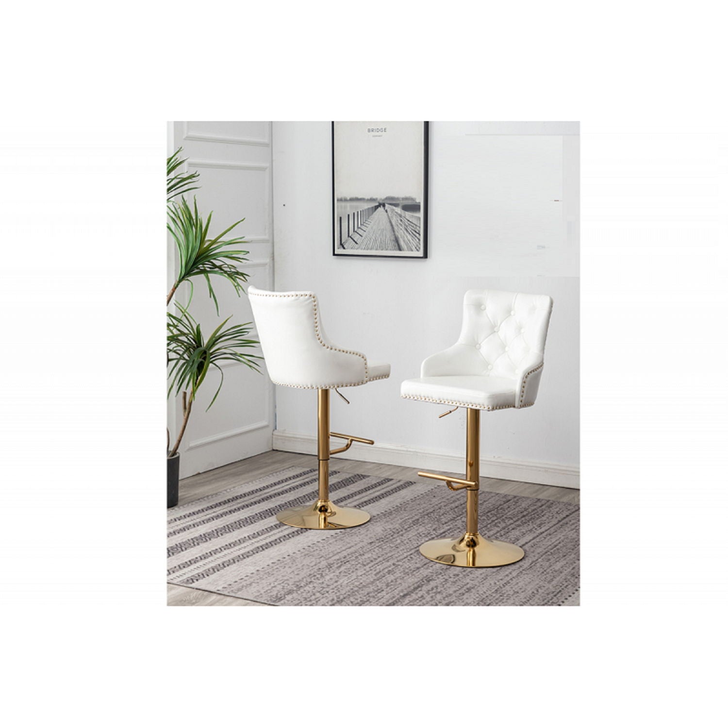 Adjustable Swivel Bar Stool With Nailhead Trim (Set of 2)