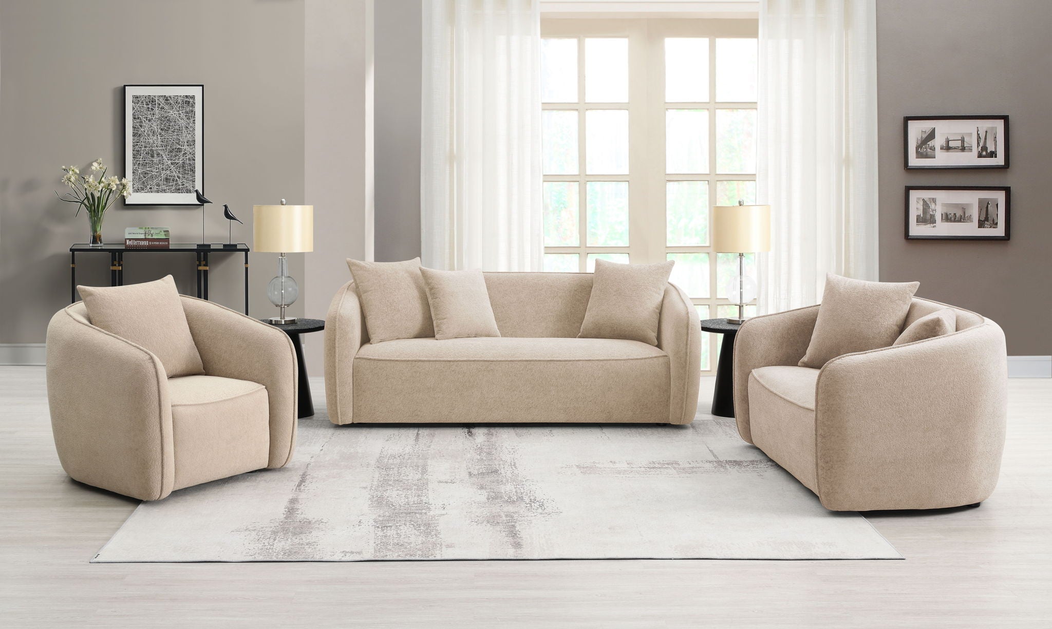 Keith - 3 Piece Living Room Set (Comes With Matching Color Toss Pillows)