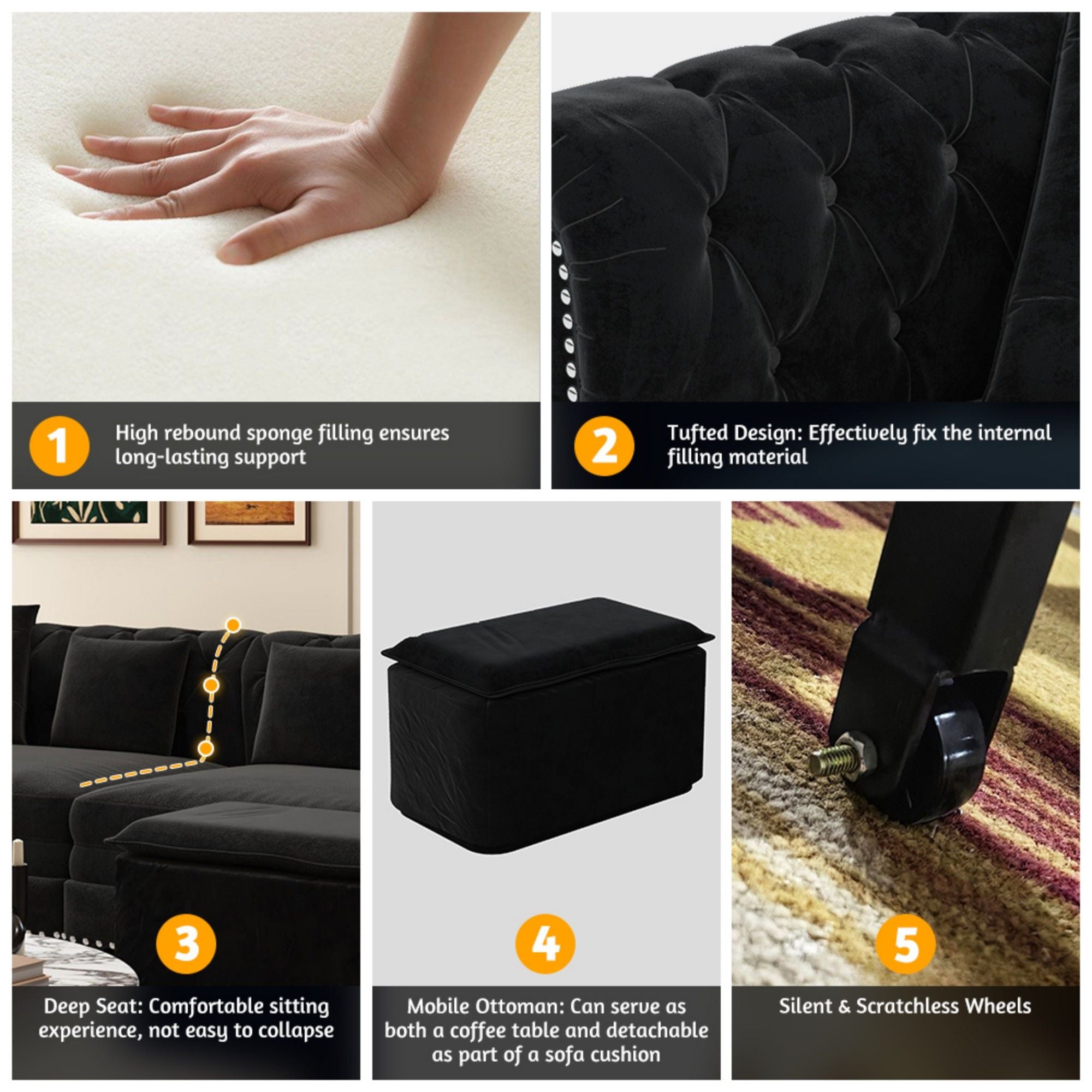 3 In 1 Convertible Sleeper Sofa Bed With Movable Ottoman