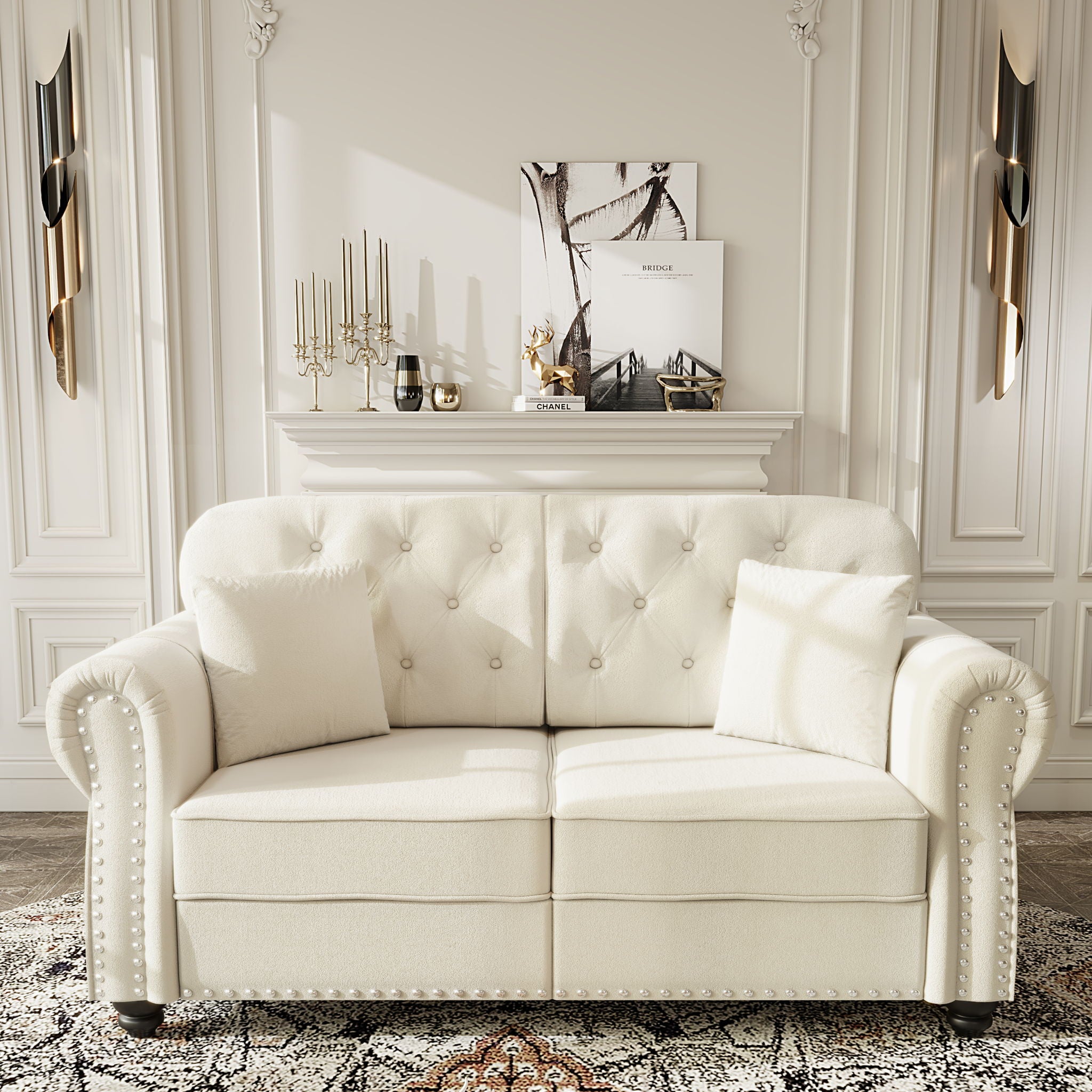 Upholstered Sofa Set With Nailhead Trim And Rolled Armrests, Includes Pillows
