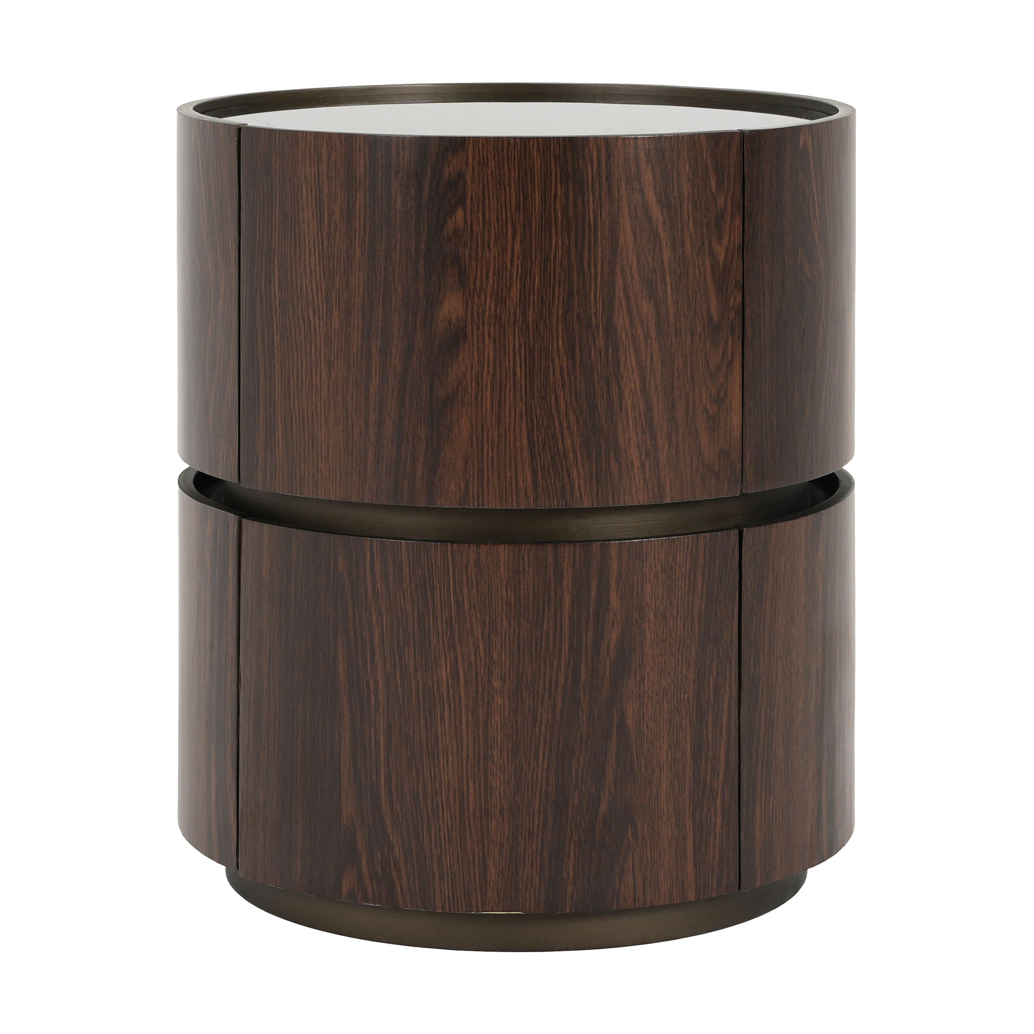 Elegant Italian High Grade Double Layer Storage Round Side Table - Brown / Black