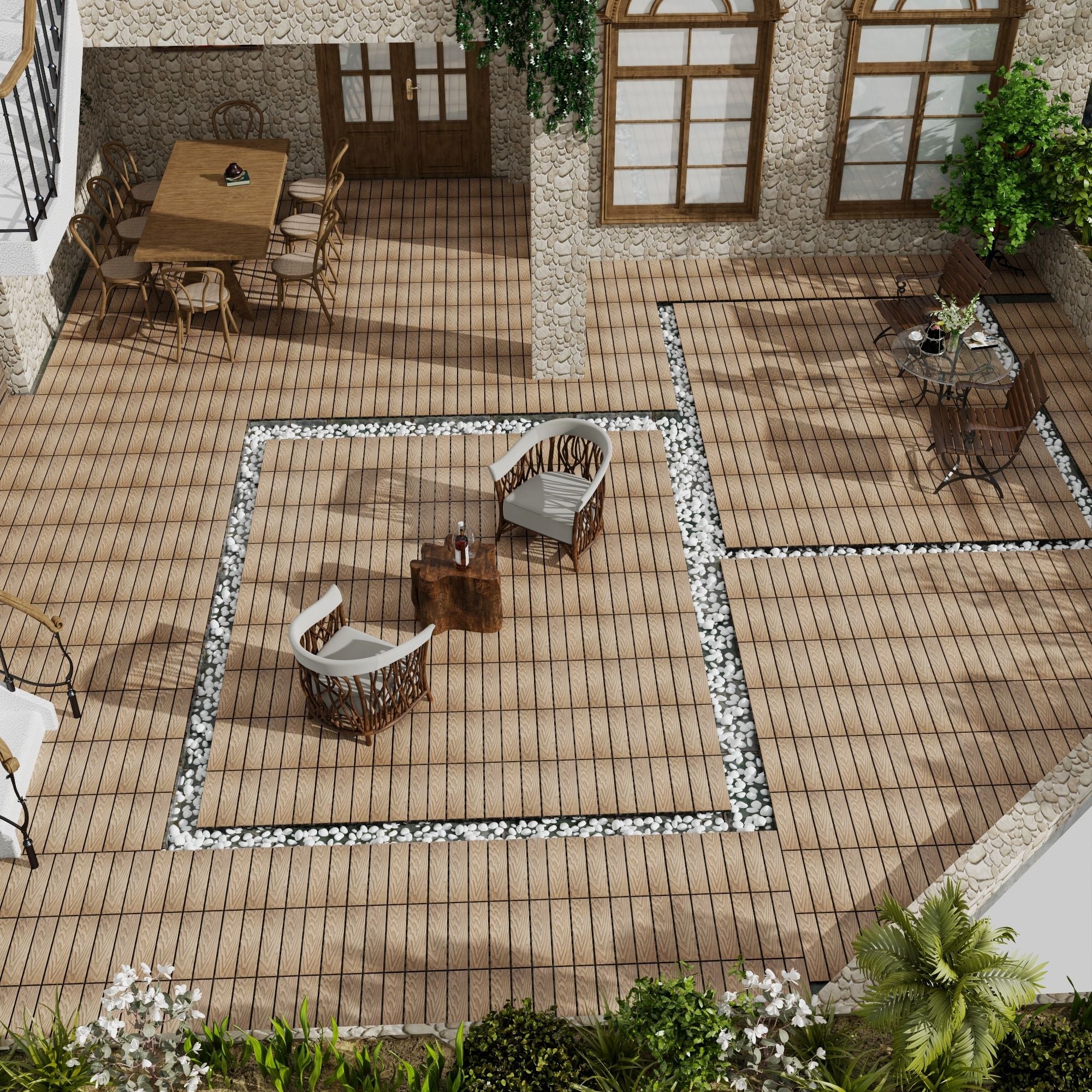 Patio Deck Tiles, Interlocking Diy Flooring For Indoor / Outdoor Use (Set of 22) - Teak