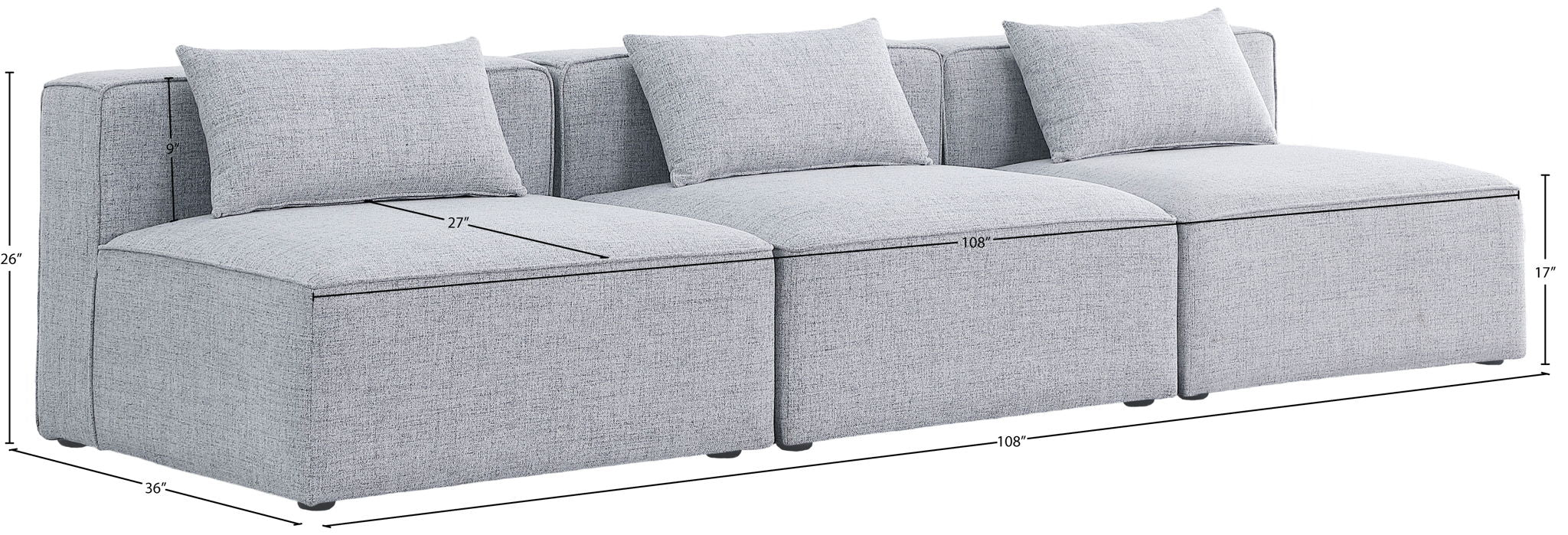 Cube - Linen Modular 3 Seat Armless Sofa