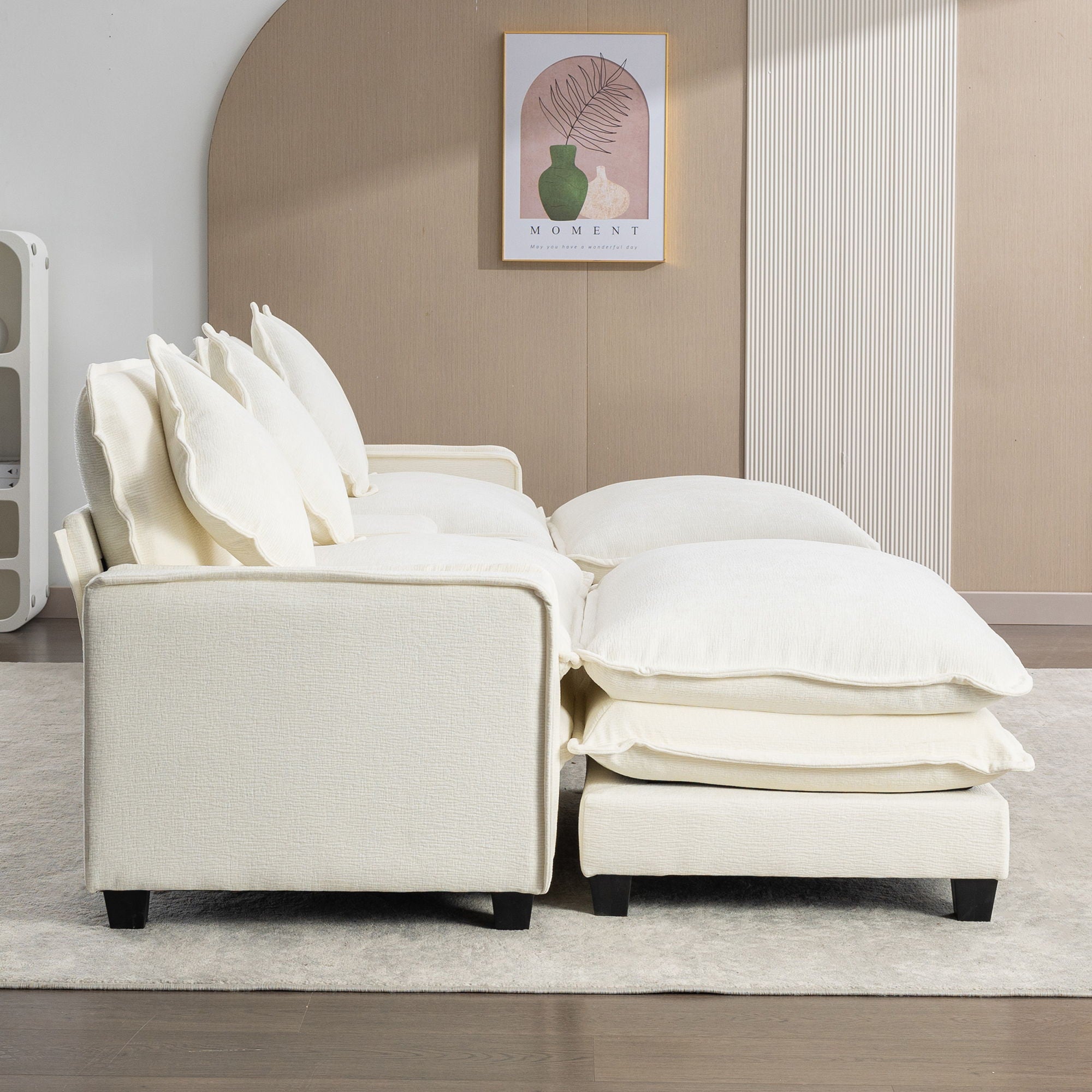 Sectional Sofa Upholstered Sofa With Two Removable Ottoman, Two USB Ports, Two Cup Holders And Large Storage Box For Living Room