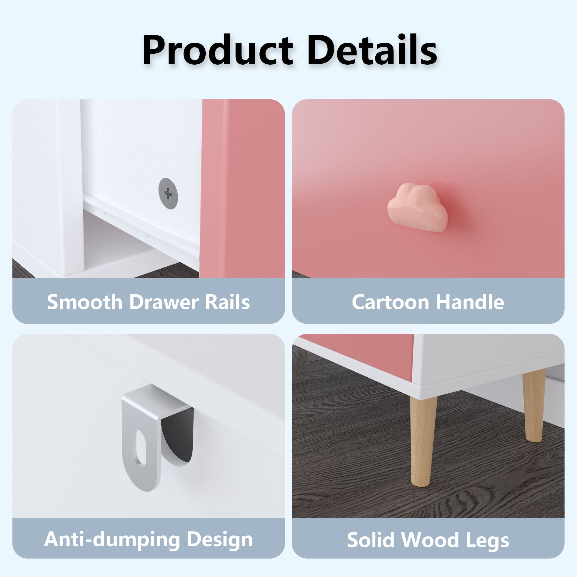 3 Drawer Dresser, Storage Cabinet With Anti Tip Safety