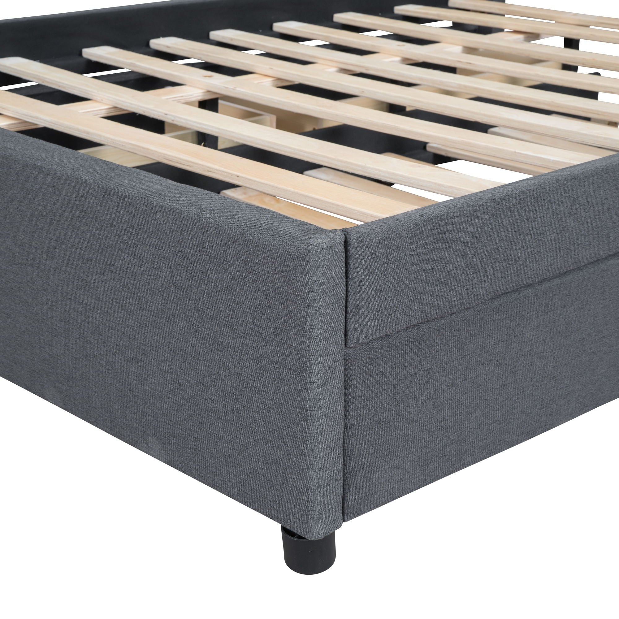 Upholstered Platform Bed With Brick Pattern Headboard And Twin Long Size Trundle