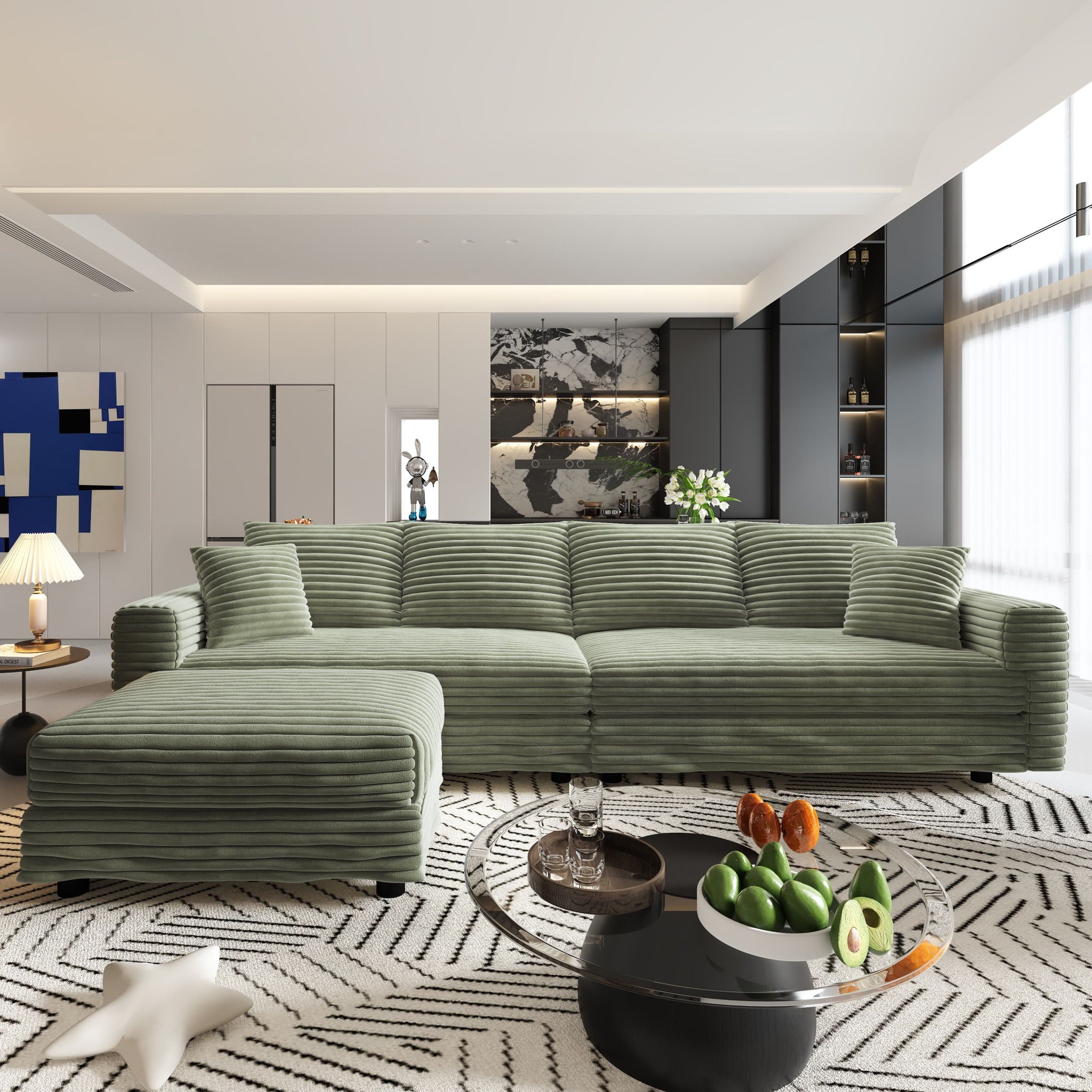 Convertible Deep Seat Sofa With Soft Pillows And Ottomans